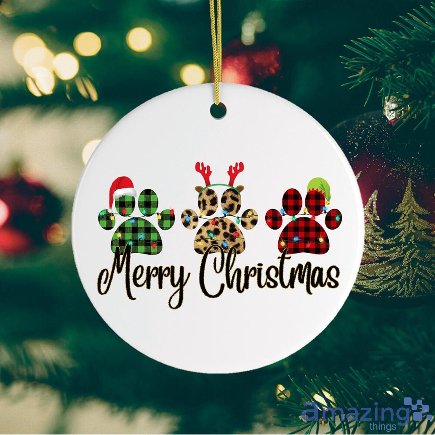 Cat Paw Plaid Prints Merry Christmas Gift Christmas Ornament image Cat Paw Plaid Prints Merry Christmas Gift Christmas Ornament Product Photo 2