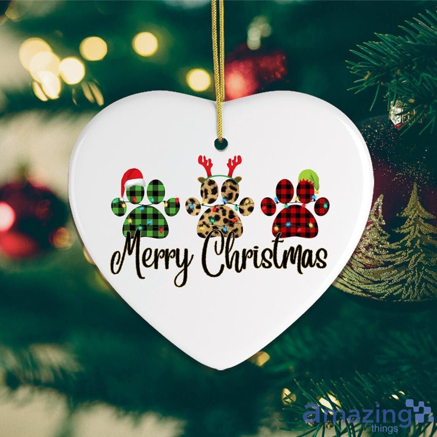 Cat Paw Plaid Prints Merry Christmas Gift Christmas Ornament Product Photo 1