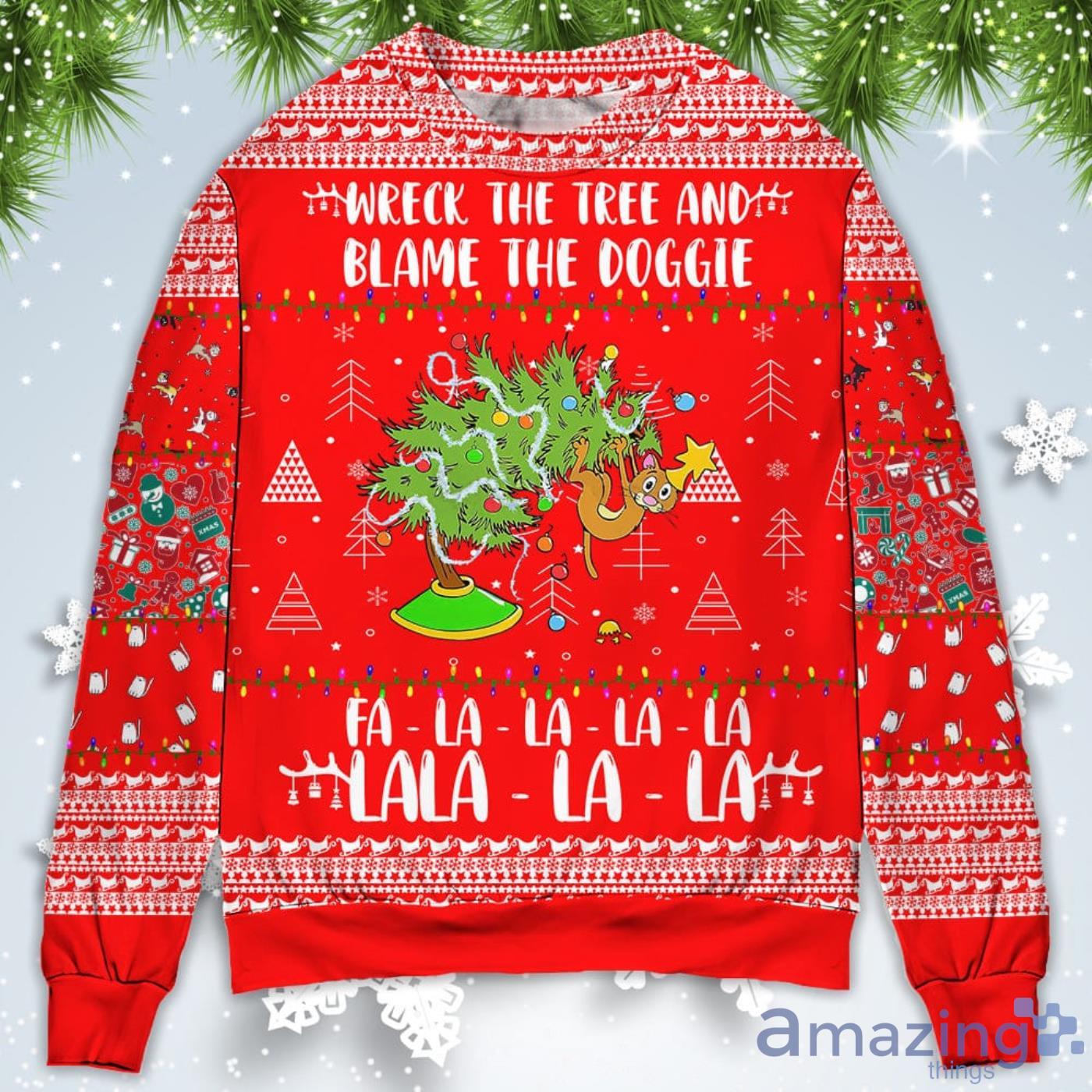 Cat Wreck The Tree Red Style Christmas Sweatshirt Sweater Product Photo 1
