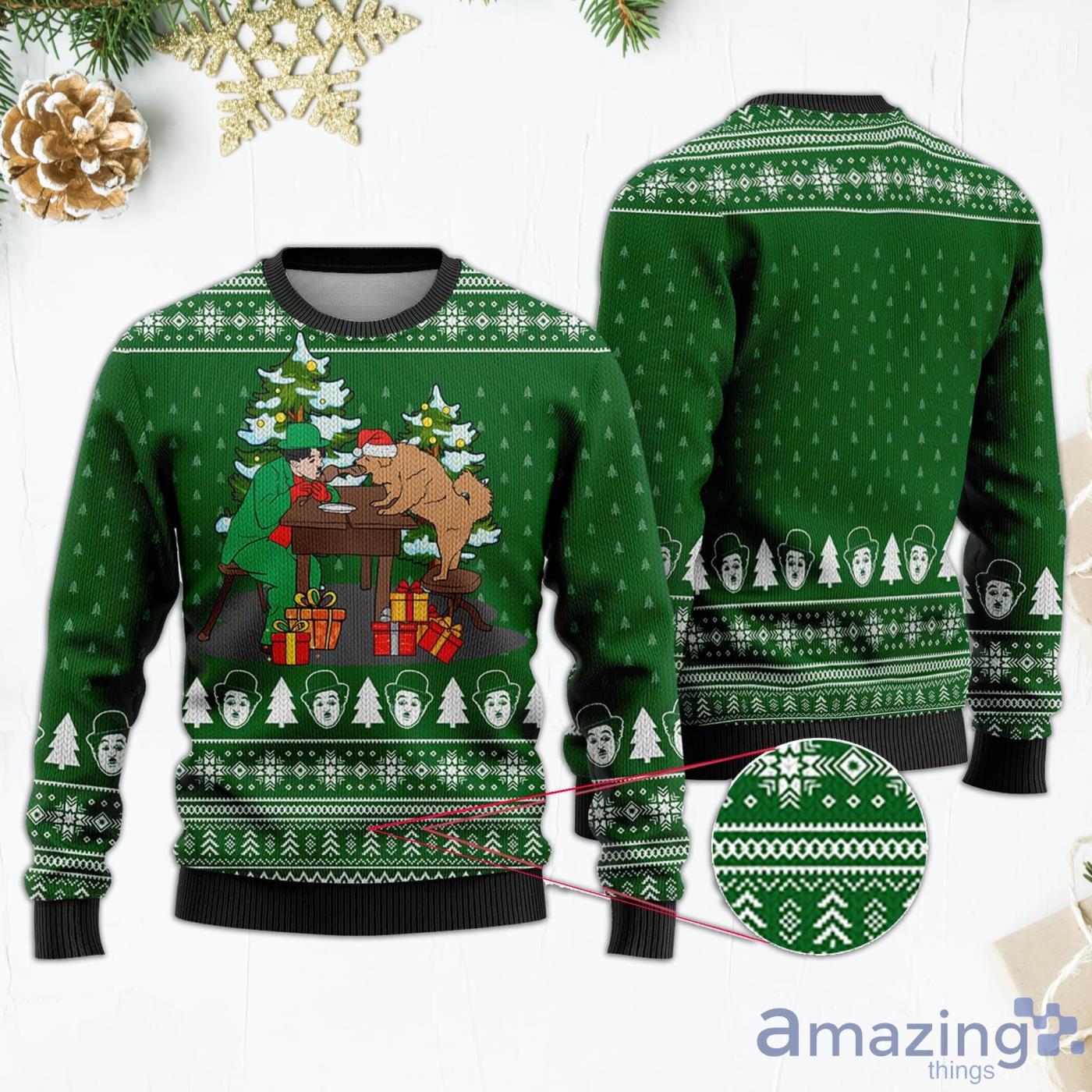 Charles Chaplin The Gold Rush Green Ugly Christmas Sweater Product Photo 1