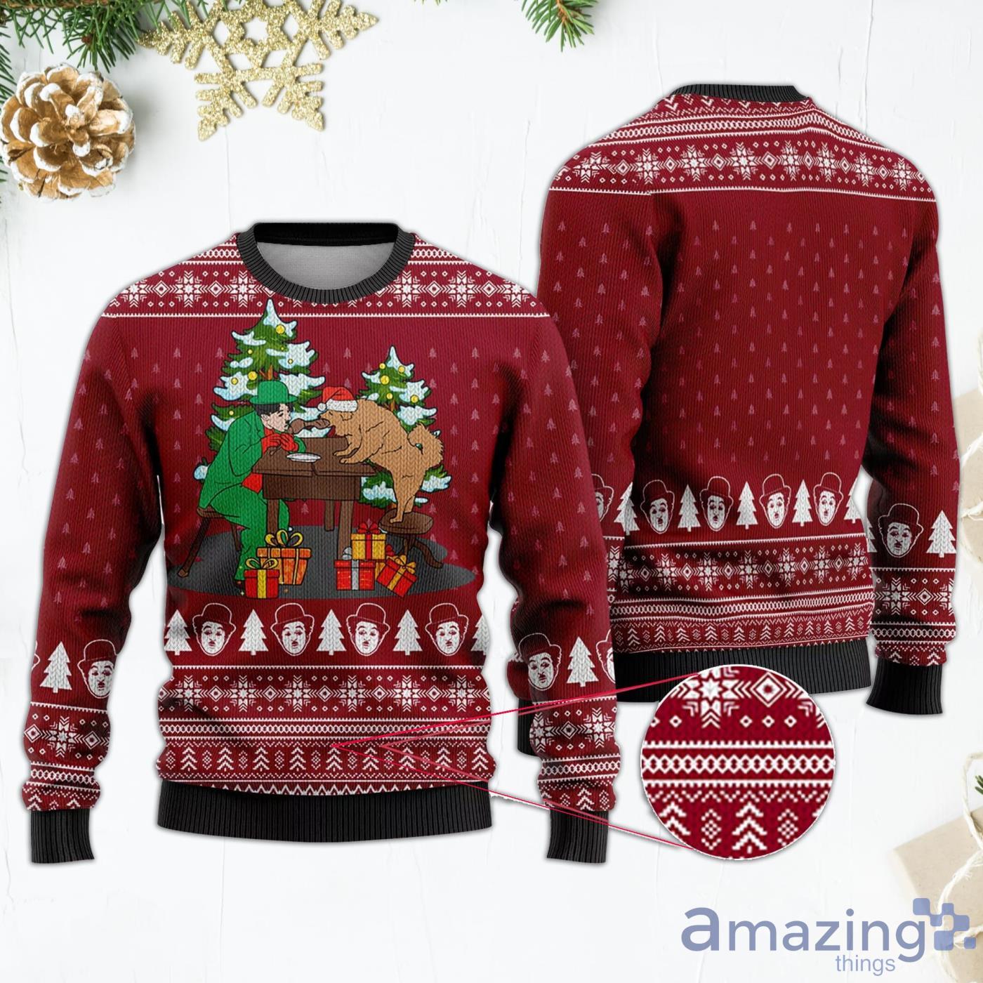 Charles Chaplin The Gold Rush Red Ugly Christmas Sweater Product Photo 1