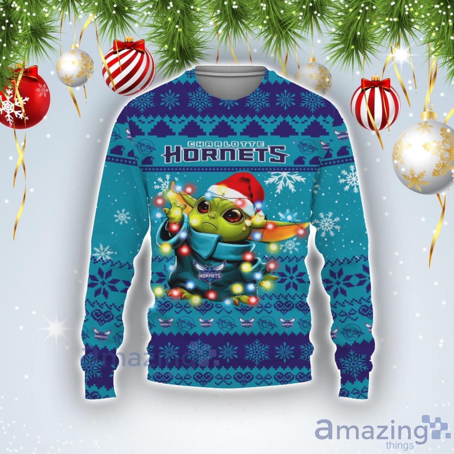 Charlotte Hornets Baby Yoda Star Wars American Ugly Christmas Sweater Product Photo 1