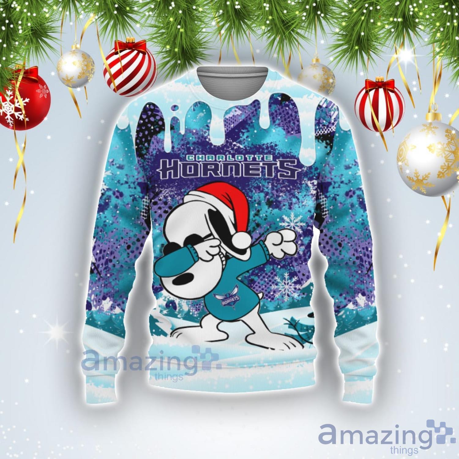 Charlotte Hornets Snoopy Dabbing The Peanuts American Christmas Ugly Christmas Sweater Product Photo 1