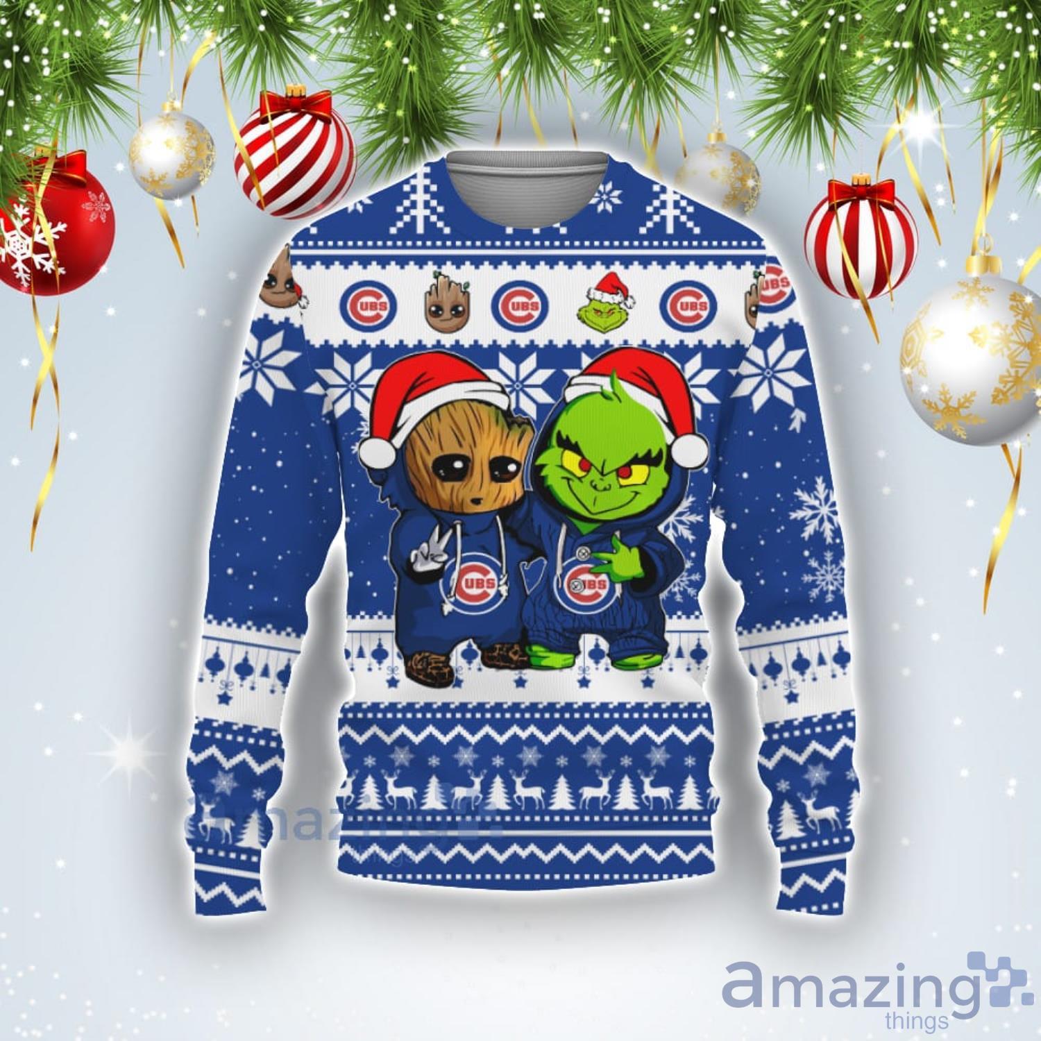Chicago Cubs Baby Groot And Grinch Best Friends Football American Ugly Christmas Sweater Product Photo 1