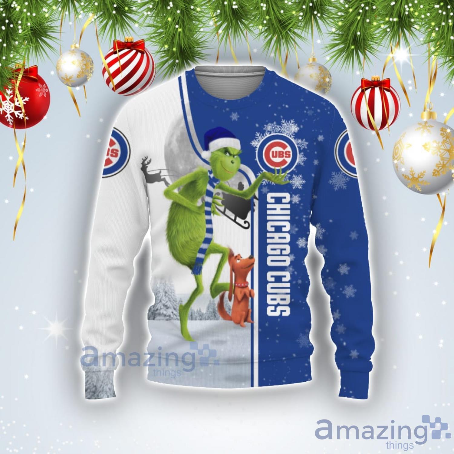 Chicago Cubs Funny Grinch Ugly Christmas Sweater Product Photo 1