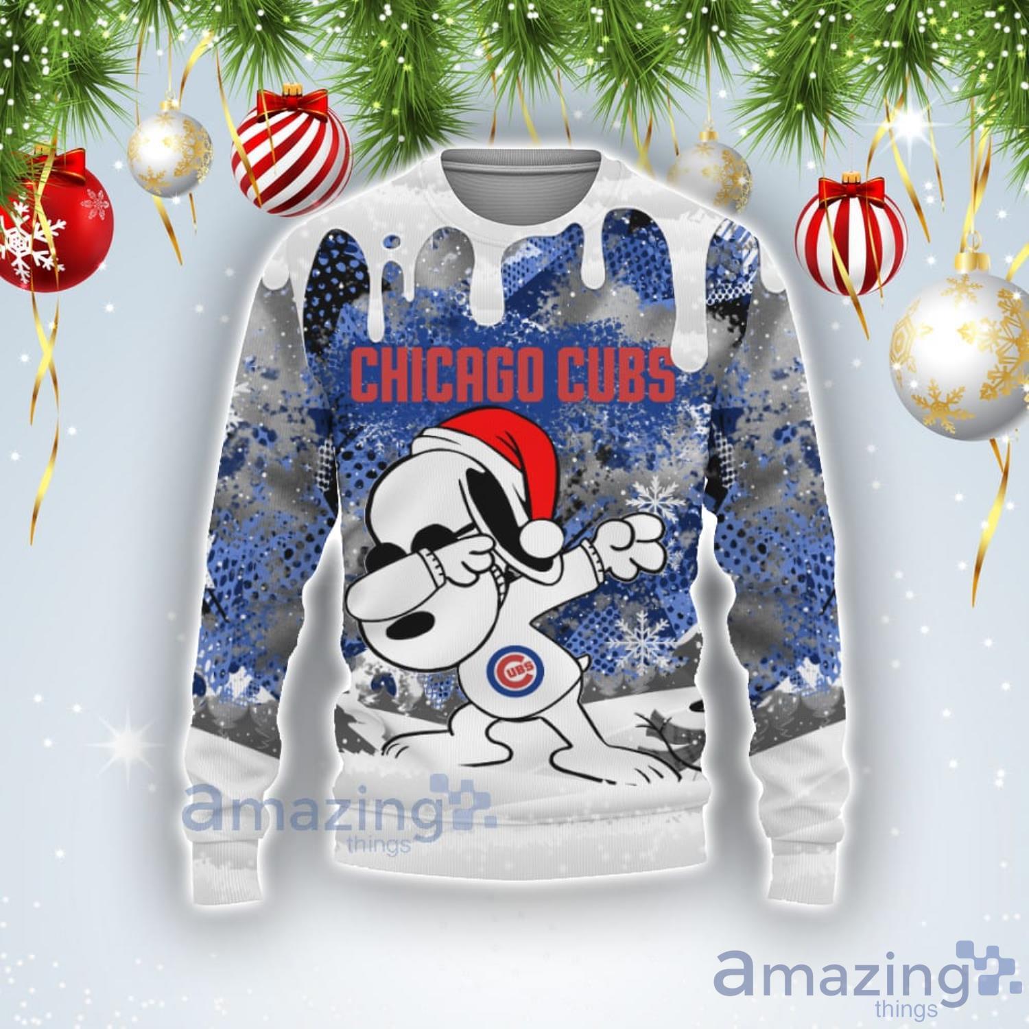Chicago Cubs Snoopy Dabbing The Peanuts American Christmas Ugly Christmas Sweater Product Photo 1