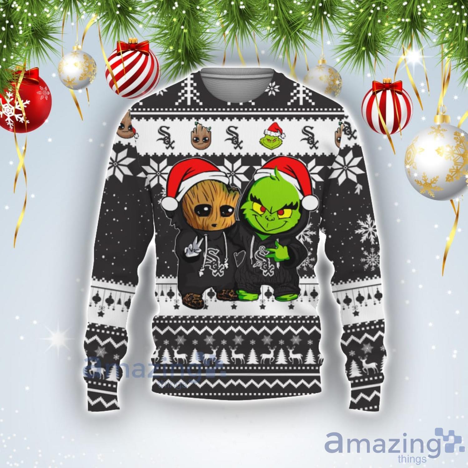 Chicago White Sox Baby Groot And Grinch Best Friends Football American Ugly Christmas Sweater Product Photo 1