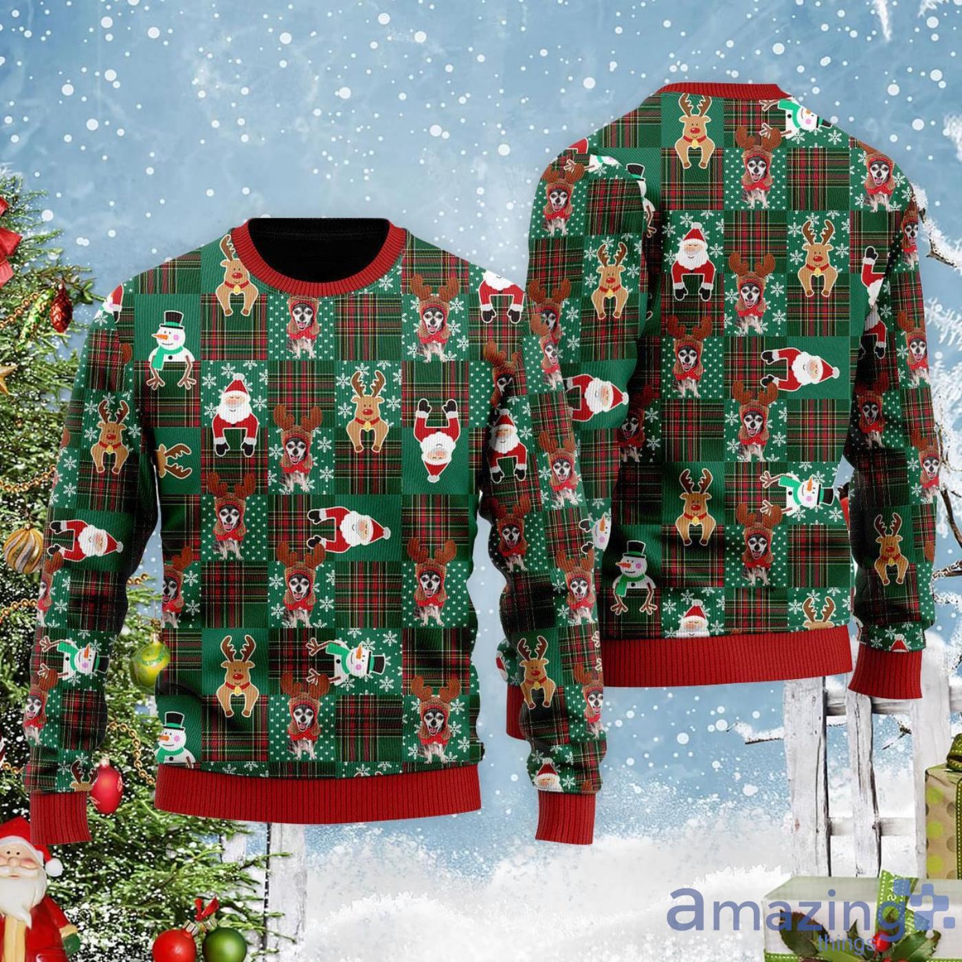 Chihuahua Reindeer Costume With Santa And Deer Ugly Christmas Sweater Product Photo 1