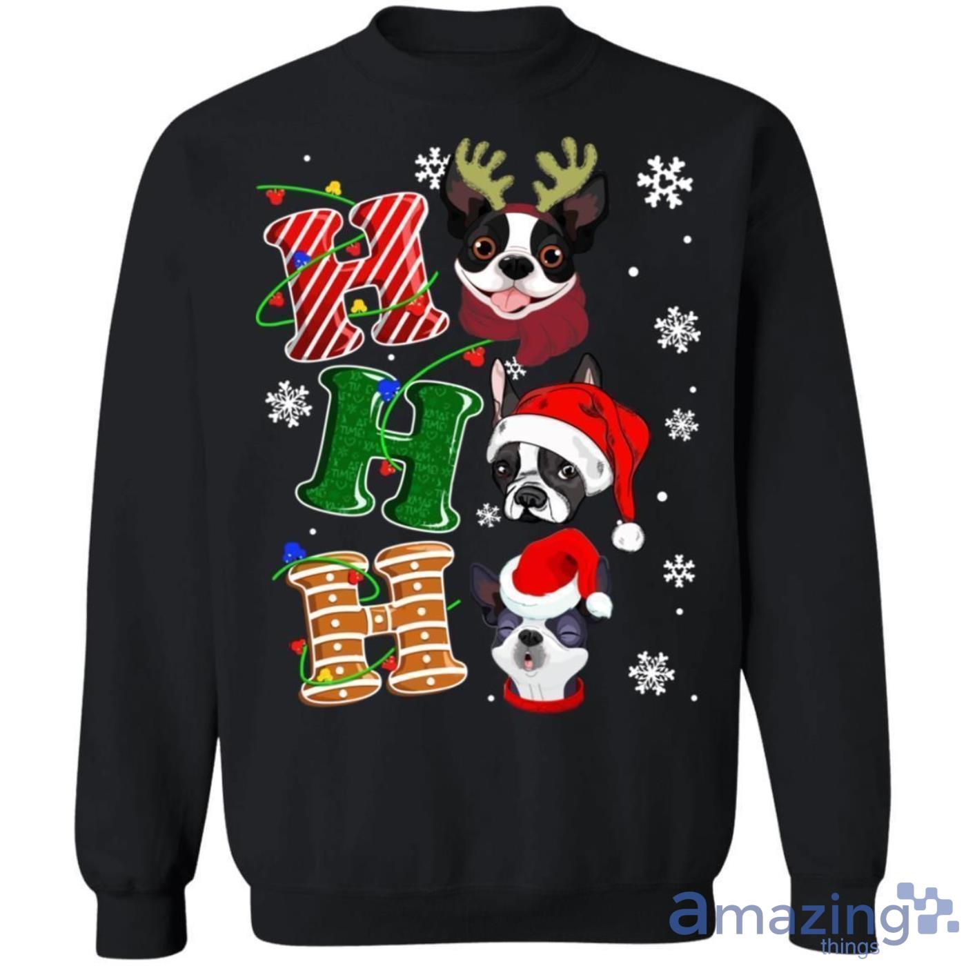 Christmas Dog Sweater Ho Ho Ho Boston Terrier Santa Sweatshirt Product Photo 1