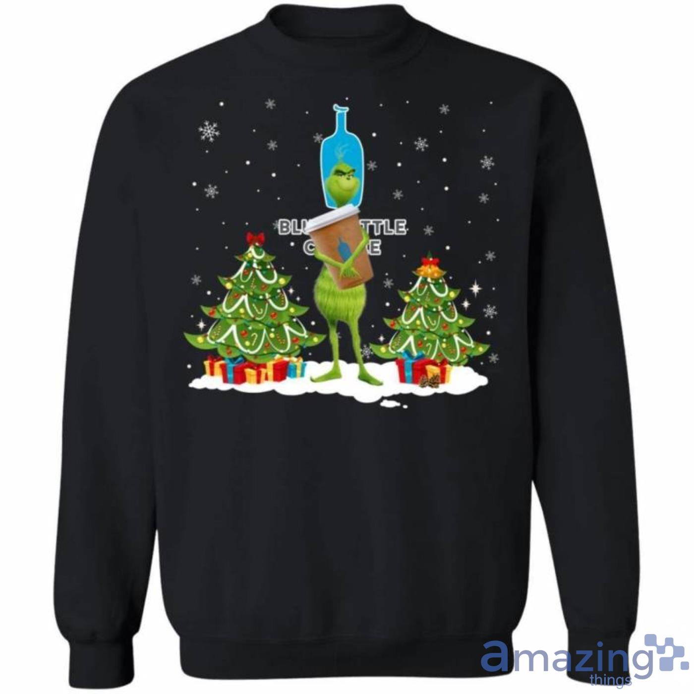 Christmas Grinch Sweater Grinch Hold Blue Bottle Coffee Funny Christmas Sweatshirt Product Photo 1