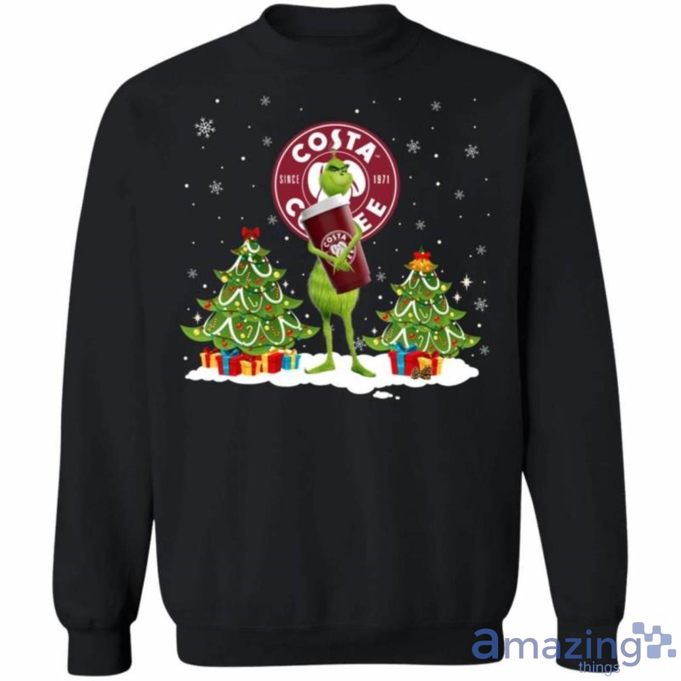 Christmas Grinch Sweater Grinch Hold Costa Coffee Funny Christmas Sweatshirt Product Photo 1