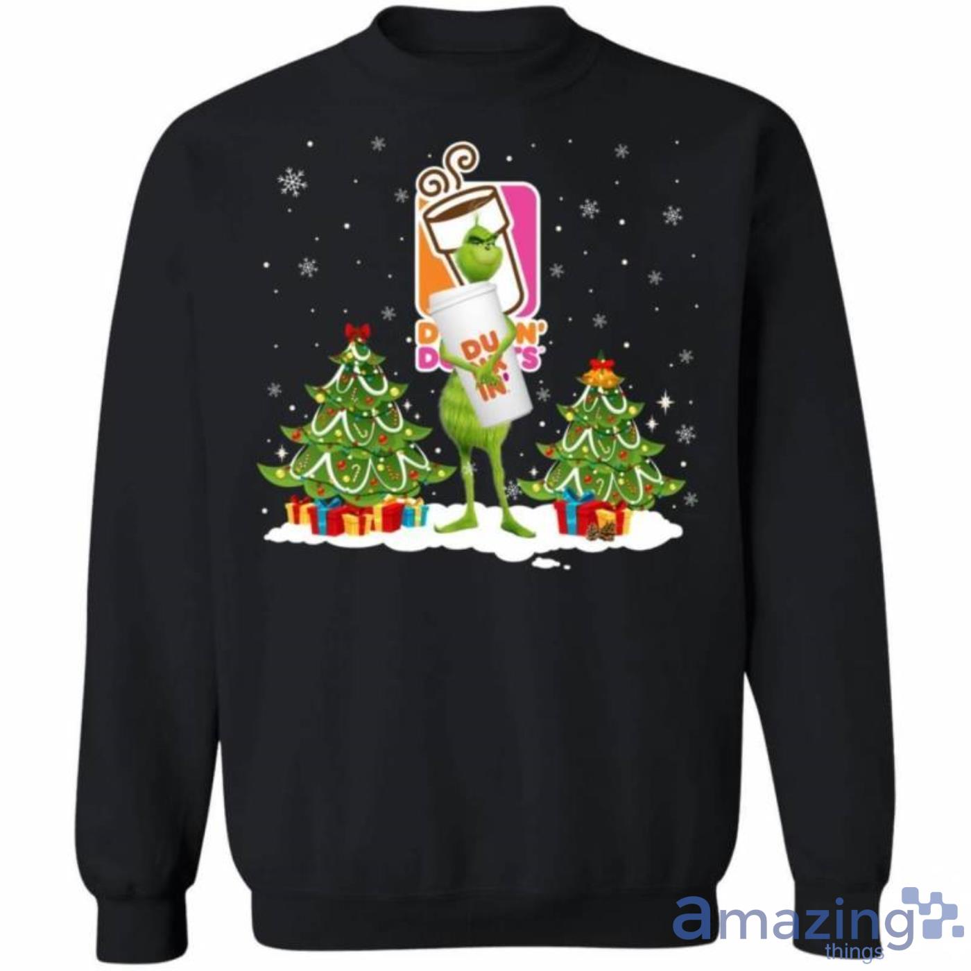 Christmas Grinch Sweater Grinch Hold Dunkin' Coffee Funny Christmas Sweatshirt Product Photo 1