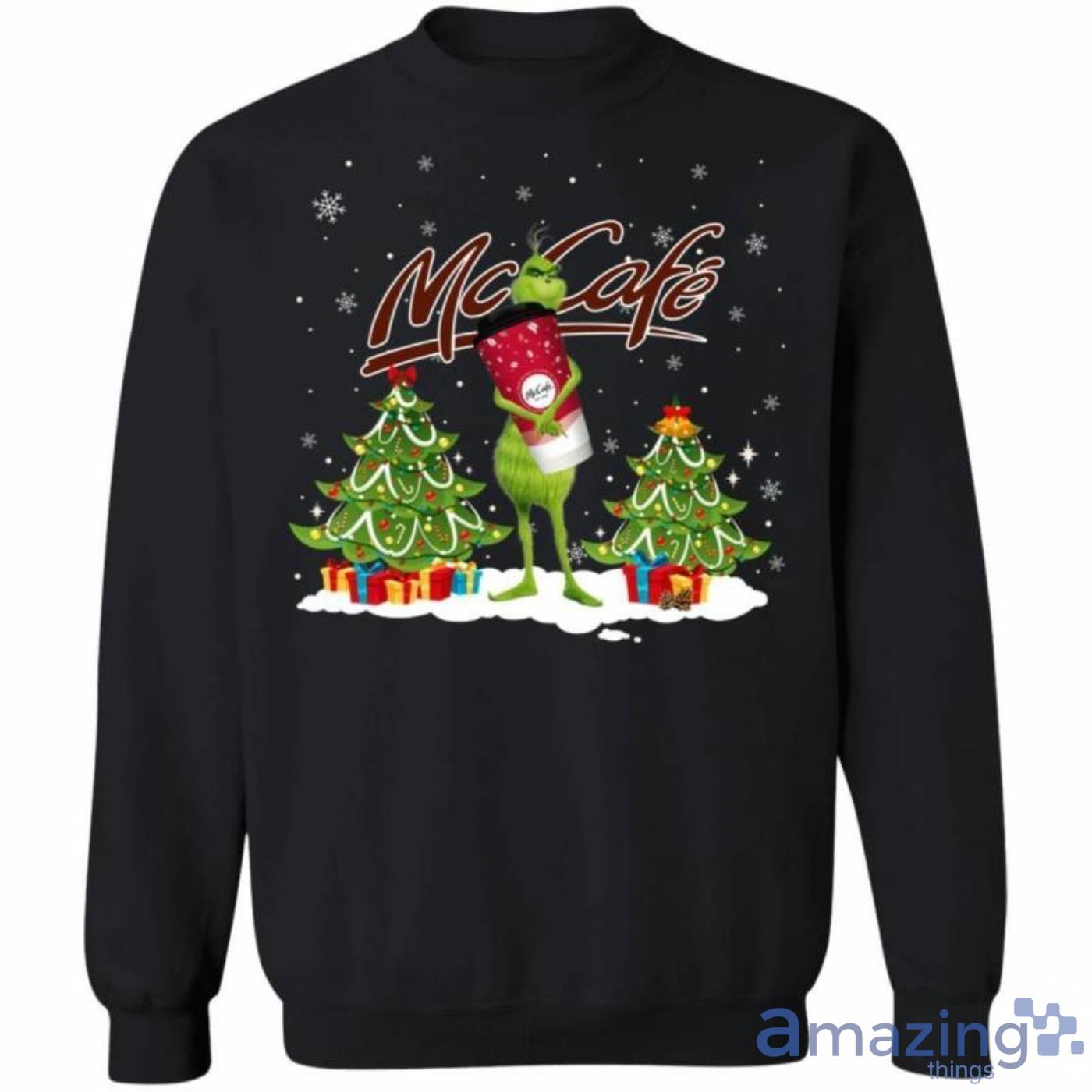 Christmas Grinch Sweater Grinch Hold McCafe Coffee Funny Christmas Sweatshirt Product Photo 1