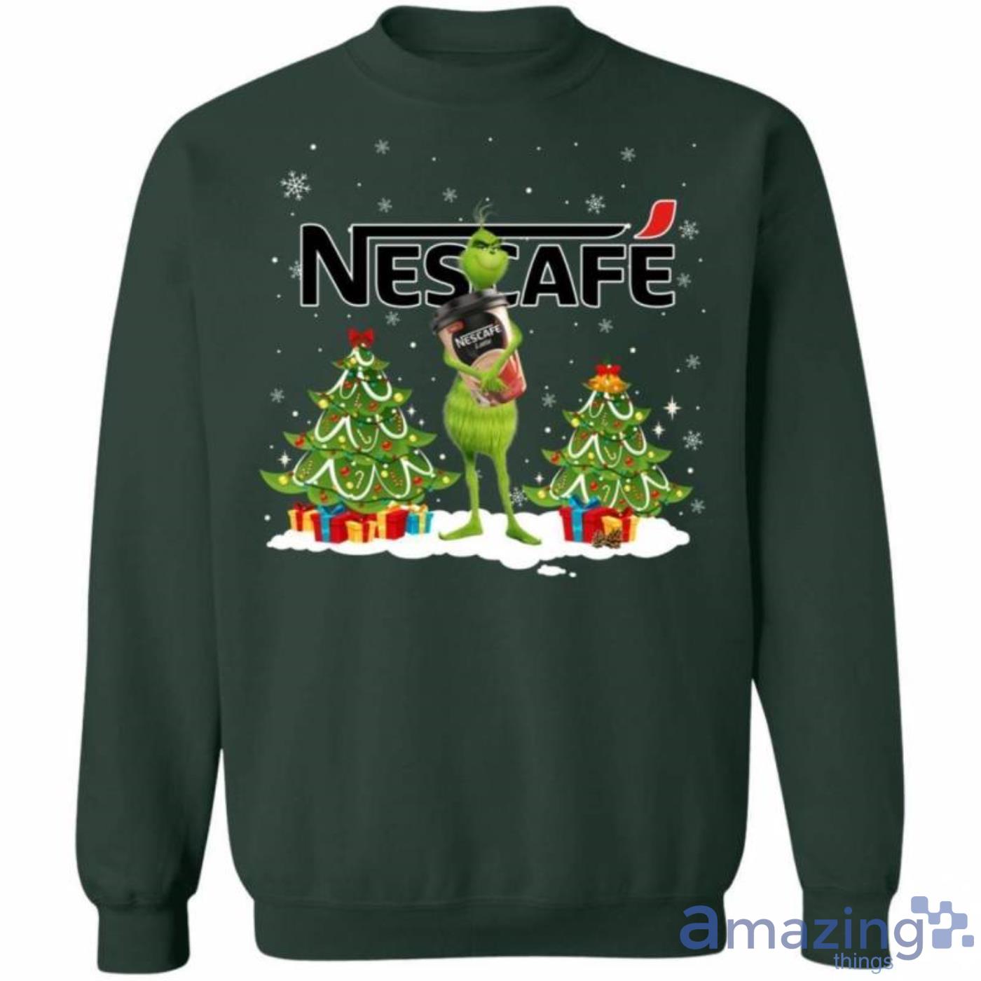 Christmas Grinch Sweater Grinch Hold Nescafe Coffee Funny Christmas Sweatshirt image Christmas Grinch Sweater Grinch Hold Nescafe Coffee Funny Christmas Sweatshirt Product Photo 2