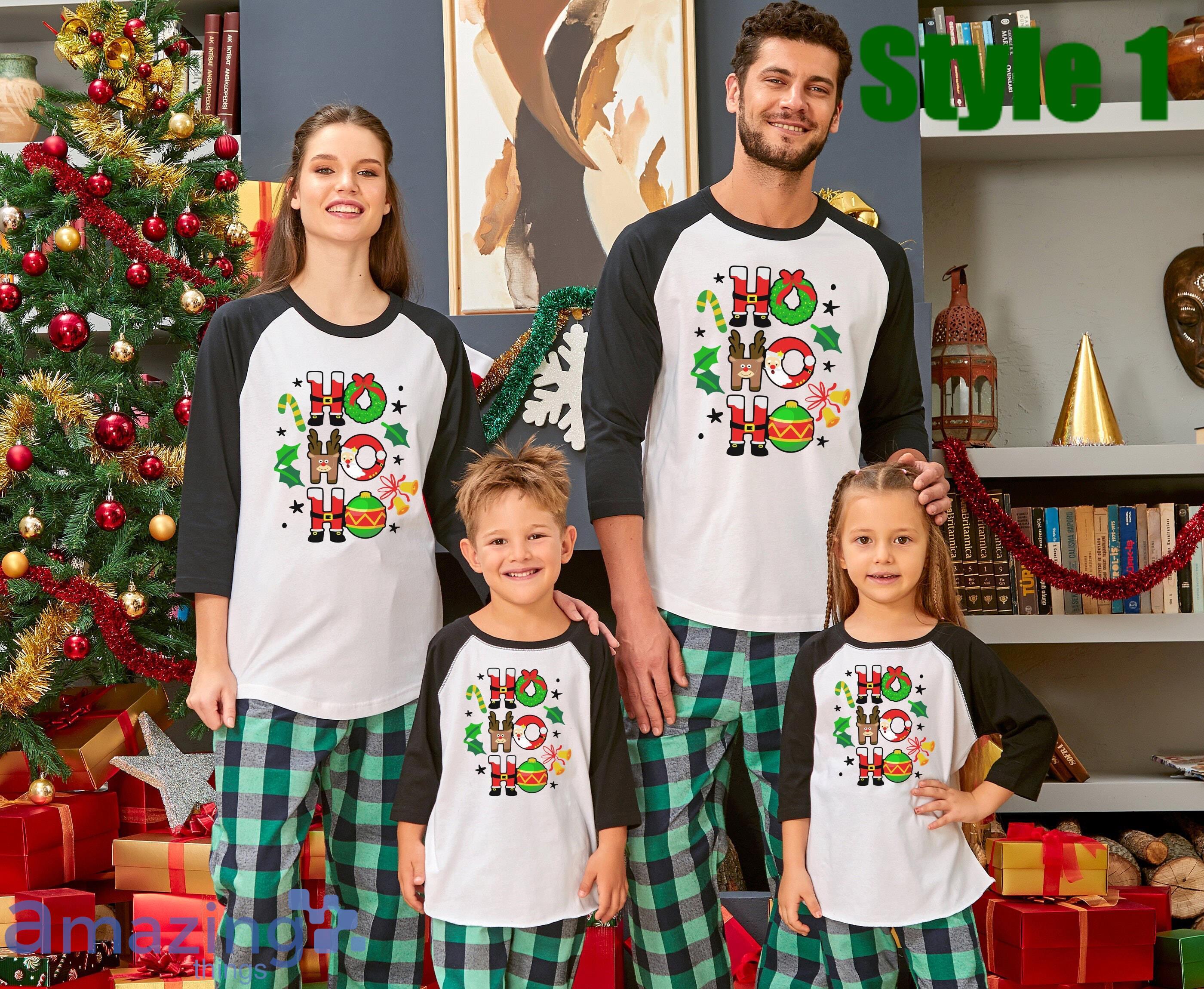 Christmas Ho Ho Ho Merry Christmas Matching Family Pajamas Long Sleeve and Pant Product Photo 1