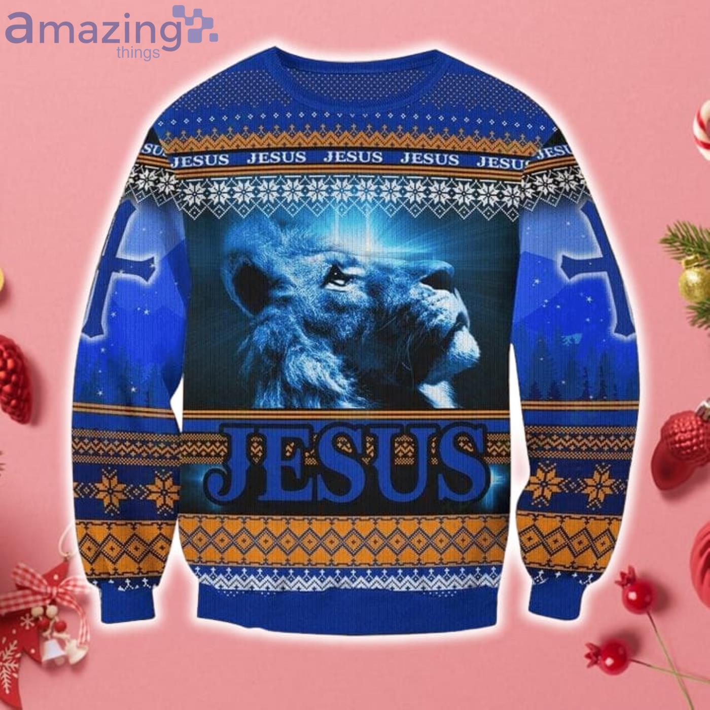 Christmas Jesus Cross Lion Ugly Sweater Sweatshirt Product Photo 1