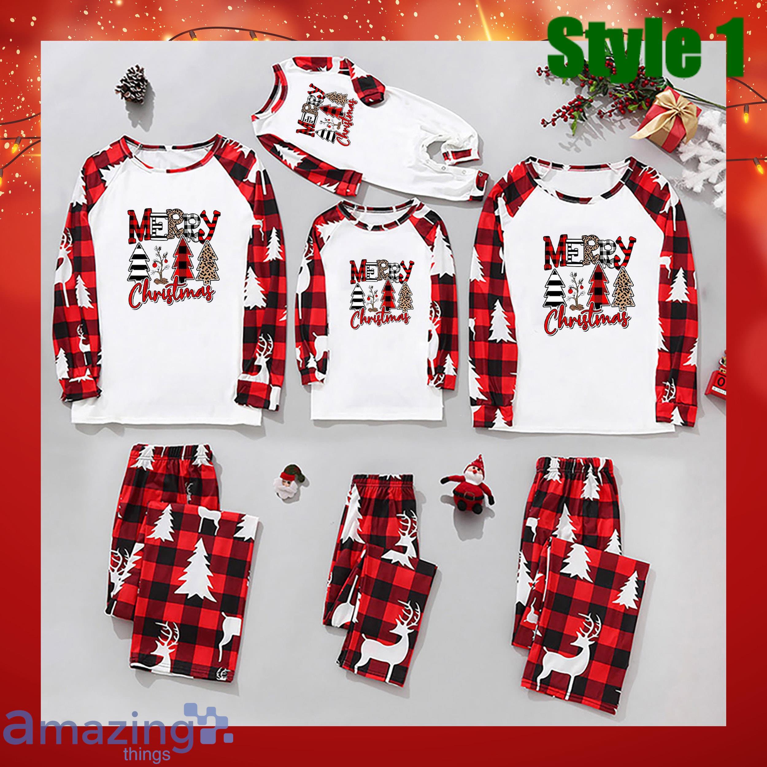 Christmas Pine Tree Plaid Merry Christmas Family Pajamas Set Product Photo 1