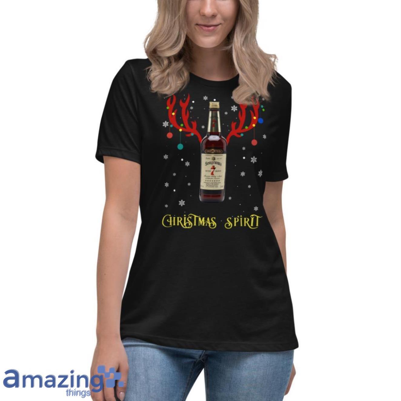 Christmas Spirit Reindeer Seagram’s 7 Crown Canadian Whisky Sweatshirt image Christmas Spirit Reindeer Seagram’s 7 Crown Canadian Whisky Sweatshirt - Womens Relaxed Short Sleeve Jersey Tee