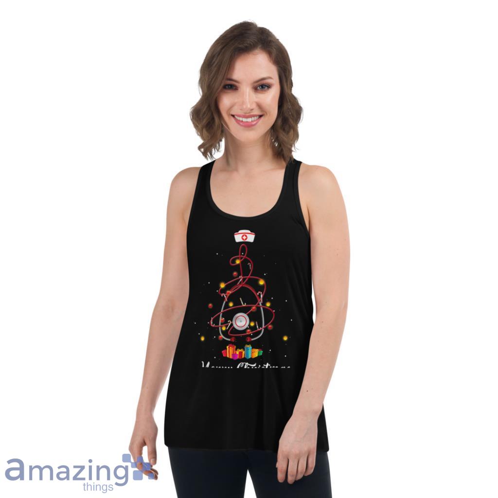 Christmas Xmas Stethoscope Nurse Christmas Scrub Women Christmas Shirt image Christmas Xmas Stethoscope Nurse Christmas Scrub Women Christmas Shirt - Womens Flowy Racerback Tank