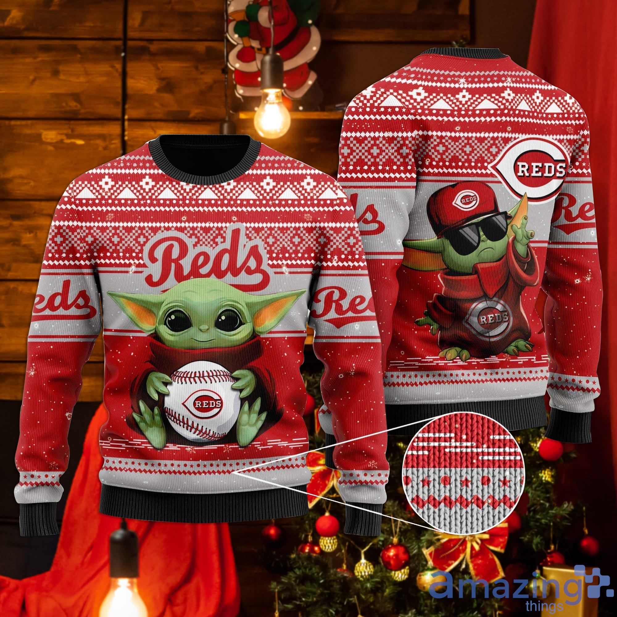 Cincinnati Reds Baby Yoda Ugly Christmas Sweater Product Photo 1