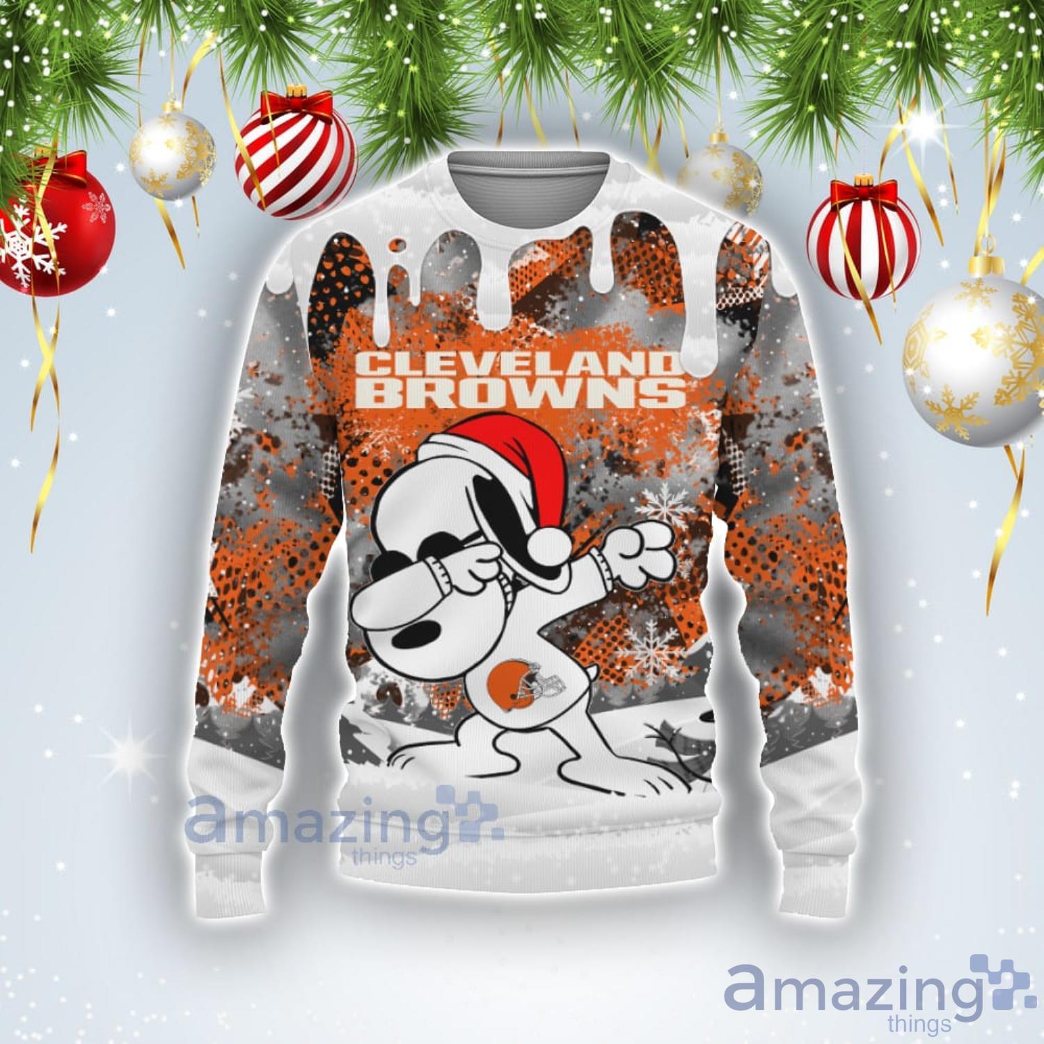 Cleveland Browns Snoopy Dabbing The Peanuts American Christmas Ugly Christmas Sweater Product Photo 1