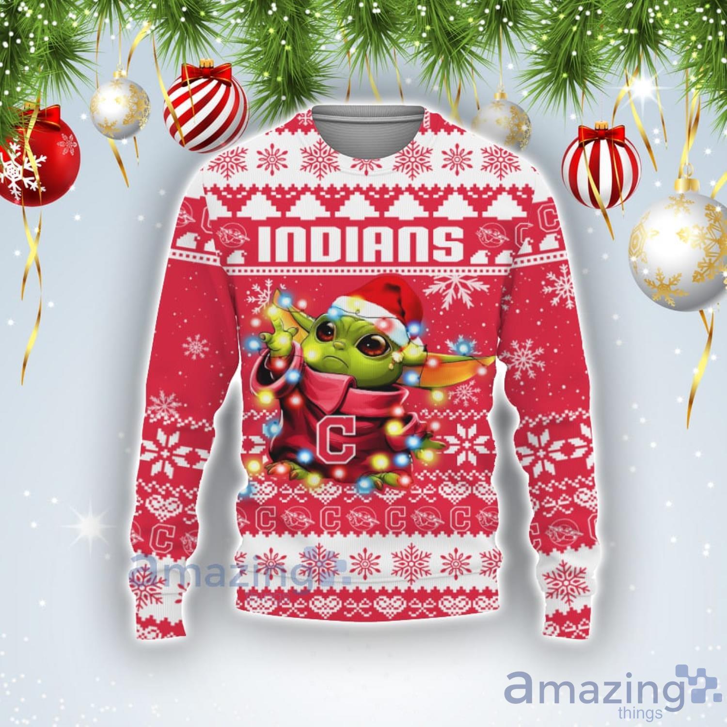 Cleveland Indians Baby Yoda Star Wars American Ugly Christmas Sweater Product Photo 1