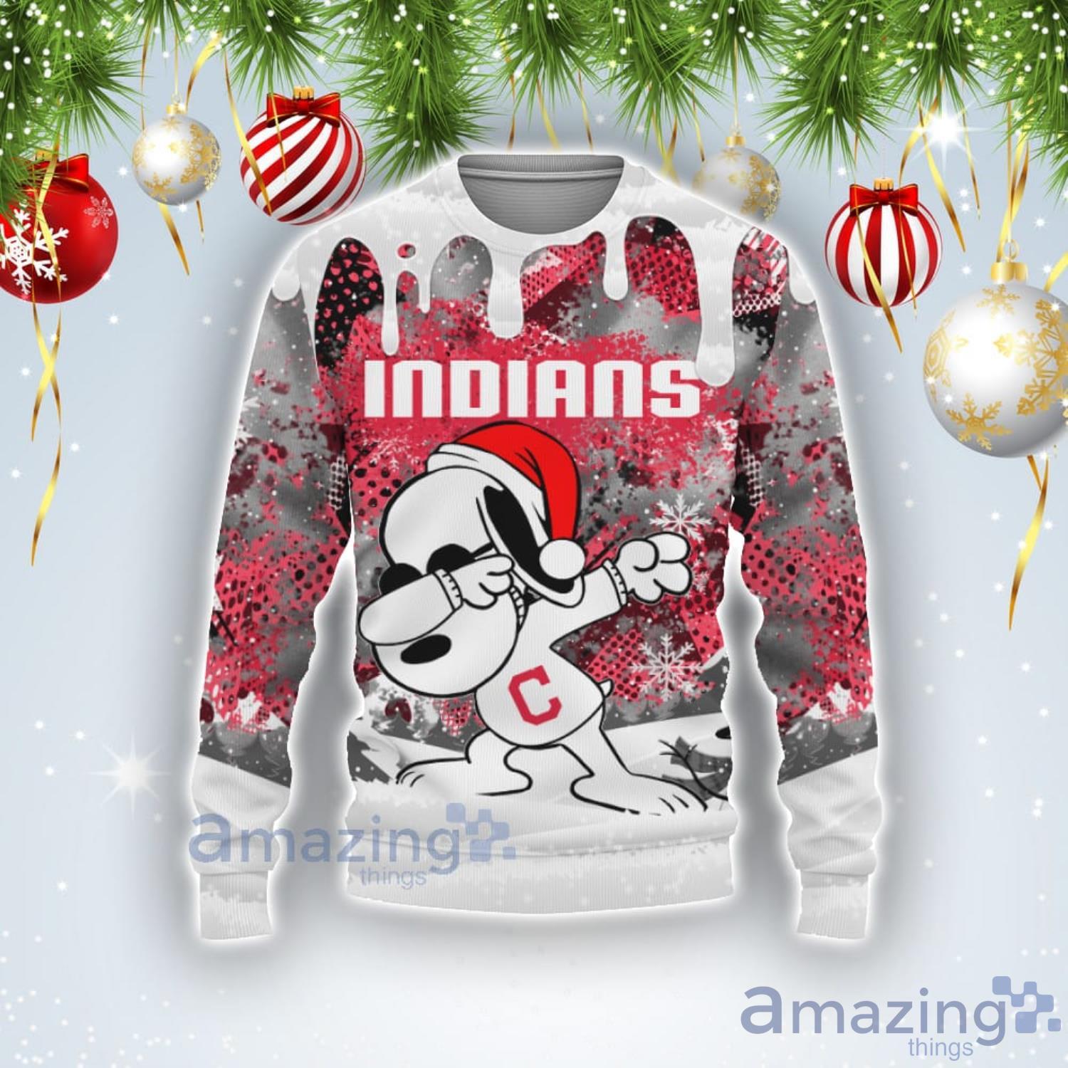 Cleveland Indians Snoopy Dabbing The Peanuts American Christmas Ugly Christmas Sweater Product Photo 1