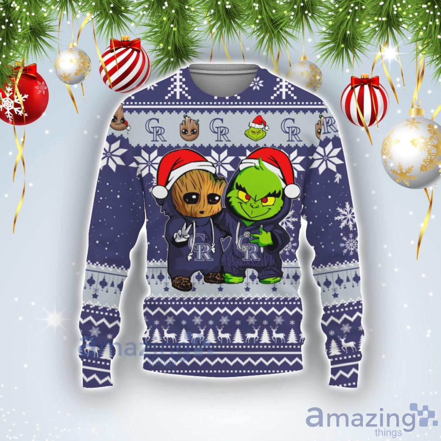 Colorado Rockies Baby Groot And Grinch Best Friends Football American Ugly Christmas Sweater Product Photo 1