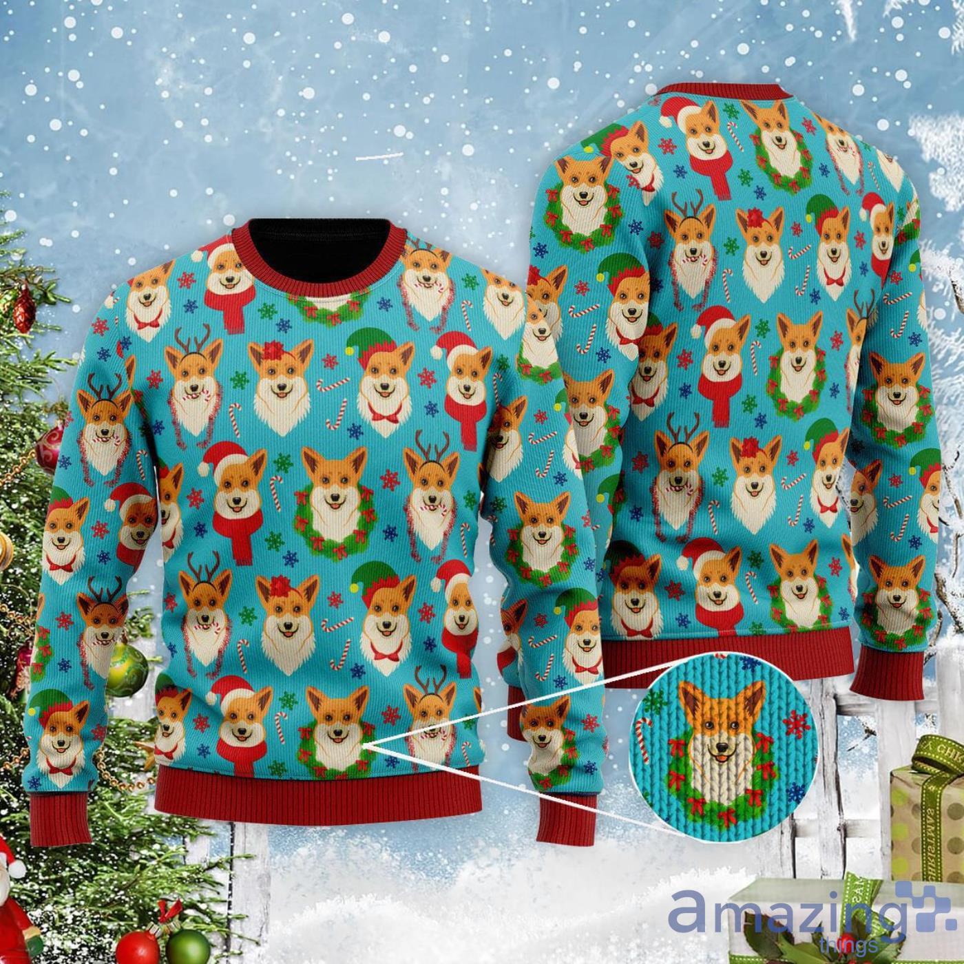 Corgi Snow Dog Christmas All Over Print Ugly Christmas Sweater Product Photo 1