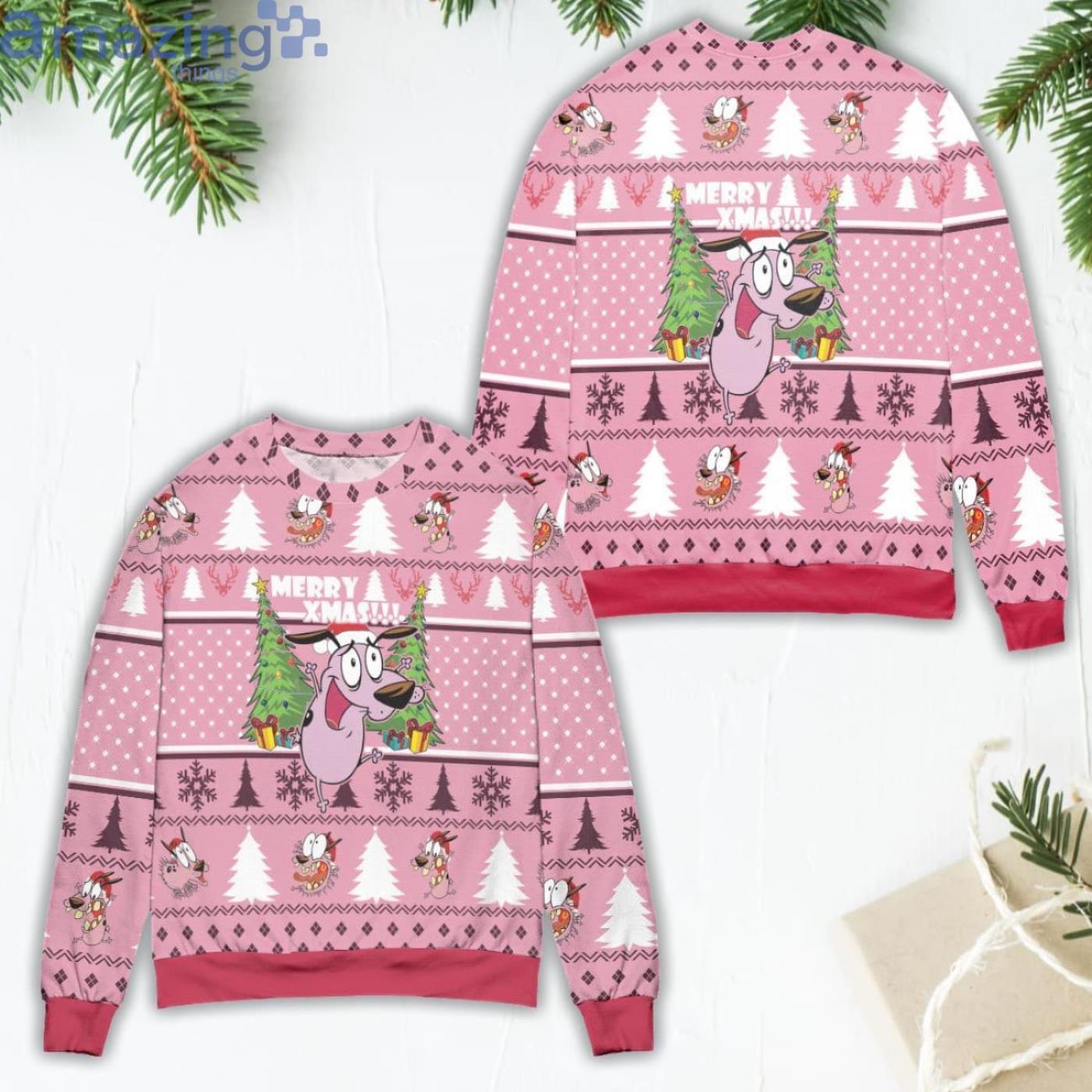 Courage The Cowardly Dog Merry XMas Ugly Christmas Sweater Product Photo 1