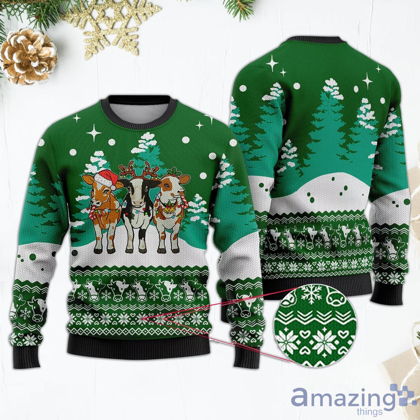 Cows Funny Gift Green Ugly Christmas Sweater Product Photo 1
