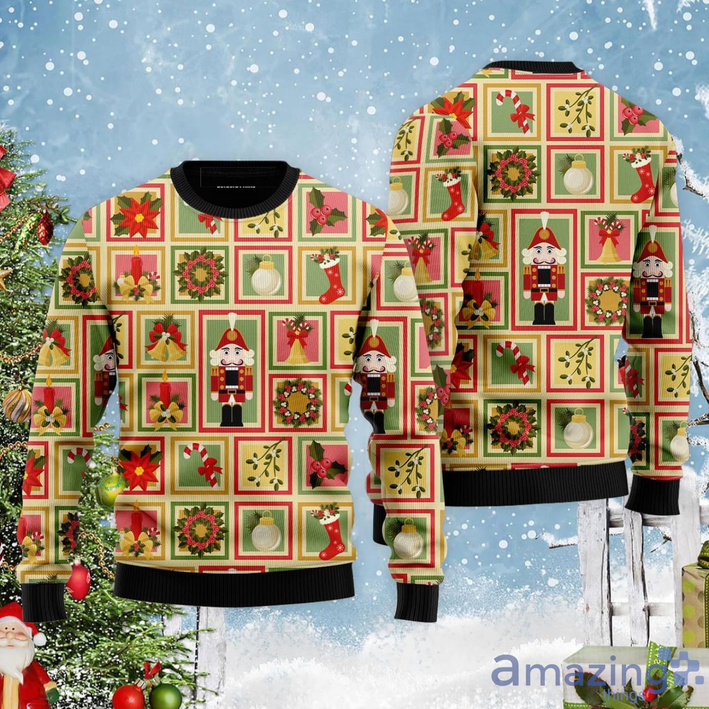 Crack Deez Nuts Nutcracker Pattern Ugly Christmas Sweater image Crack Deez Nuts Nutcracker Pattern Ugly Christmas Sweater Product Photo 2