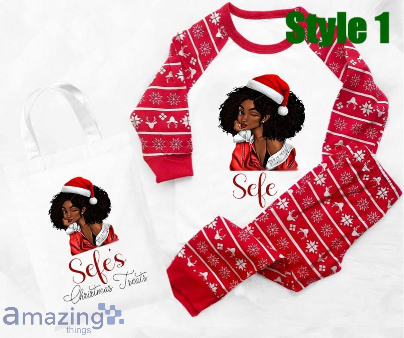 Custom Name Afro Woman Merry Christmas Matching Family Pajamas Product Photo 1