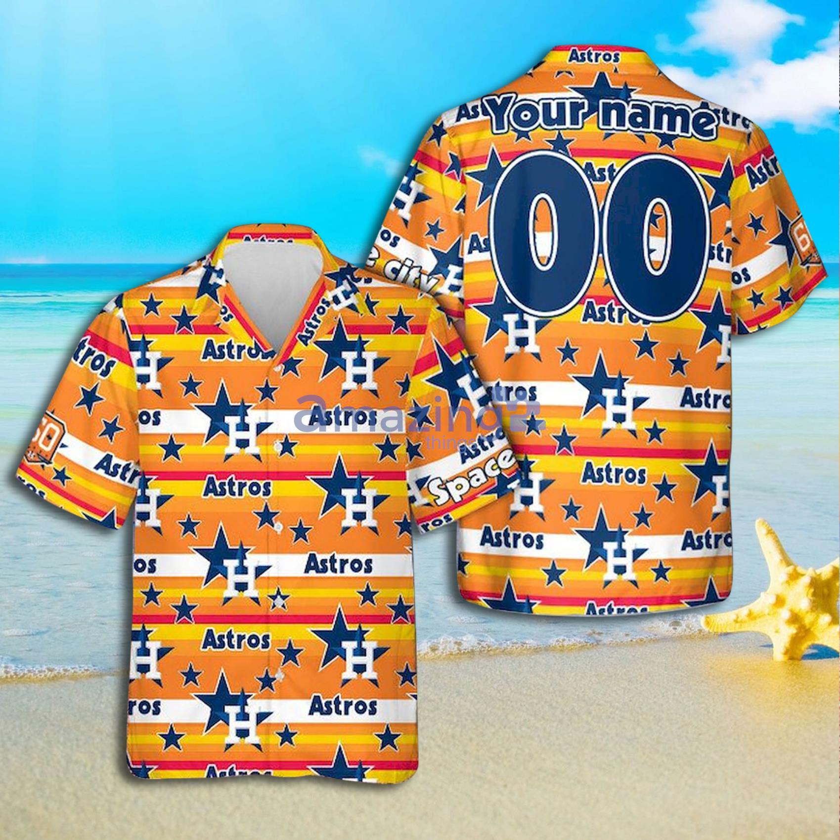 Custom Name And Number Houston Astros Stars Rainbow Hawaiian Shirt