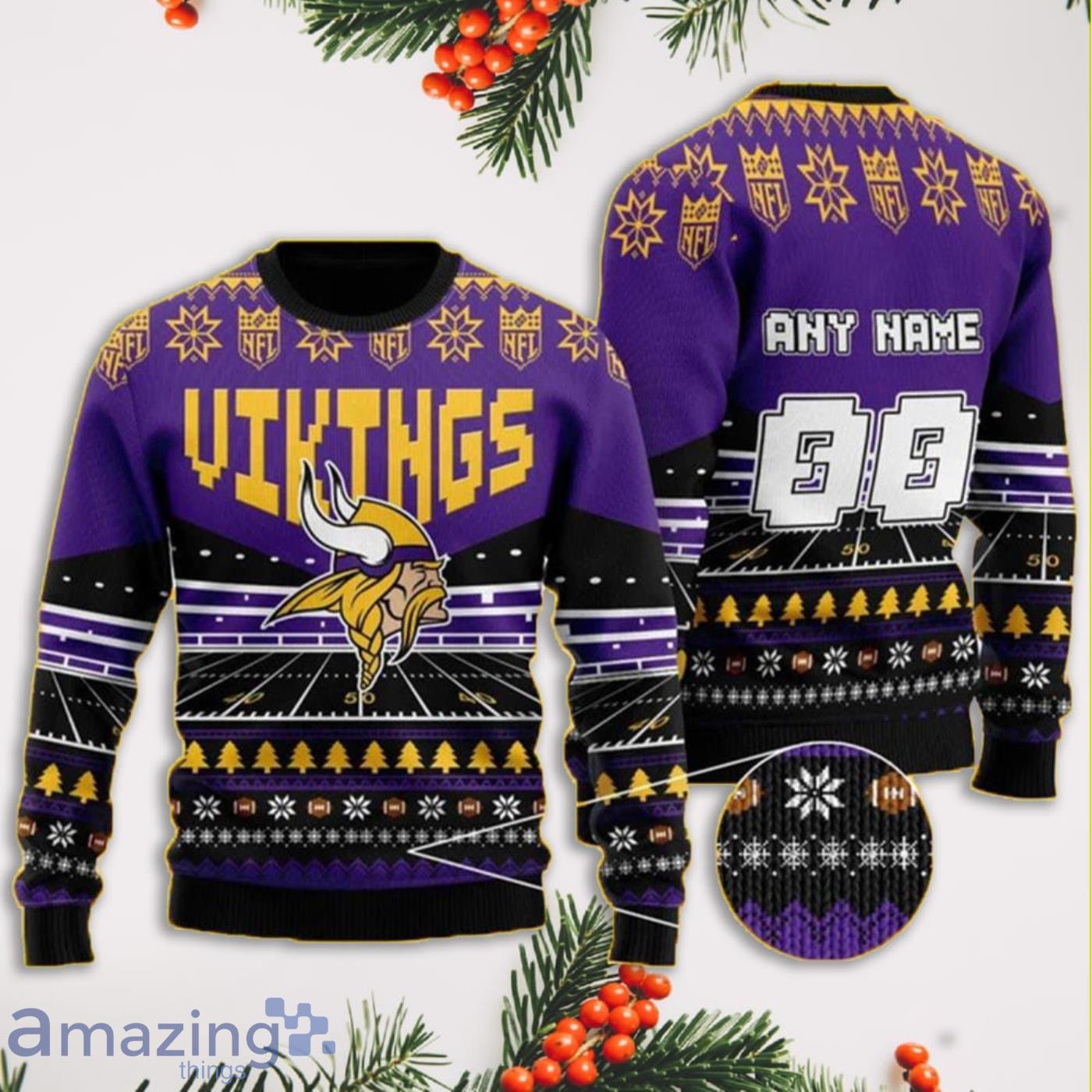 Custom Name And Number NFL Minnesota Vikings Full Print Ugly Christmas Sweater Product Photo 1
