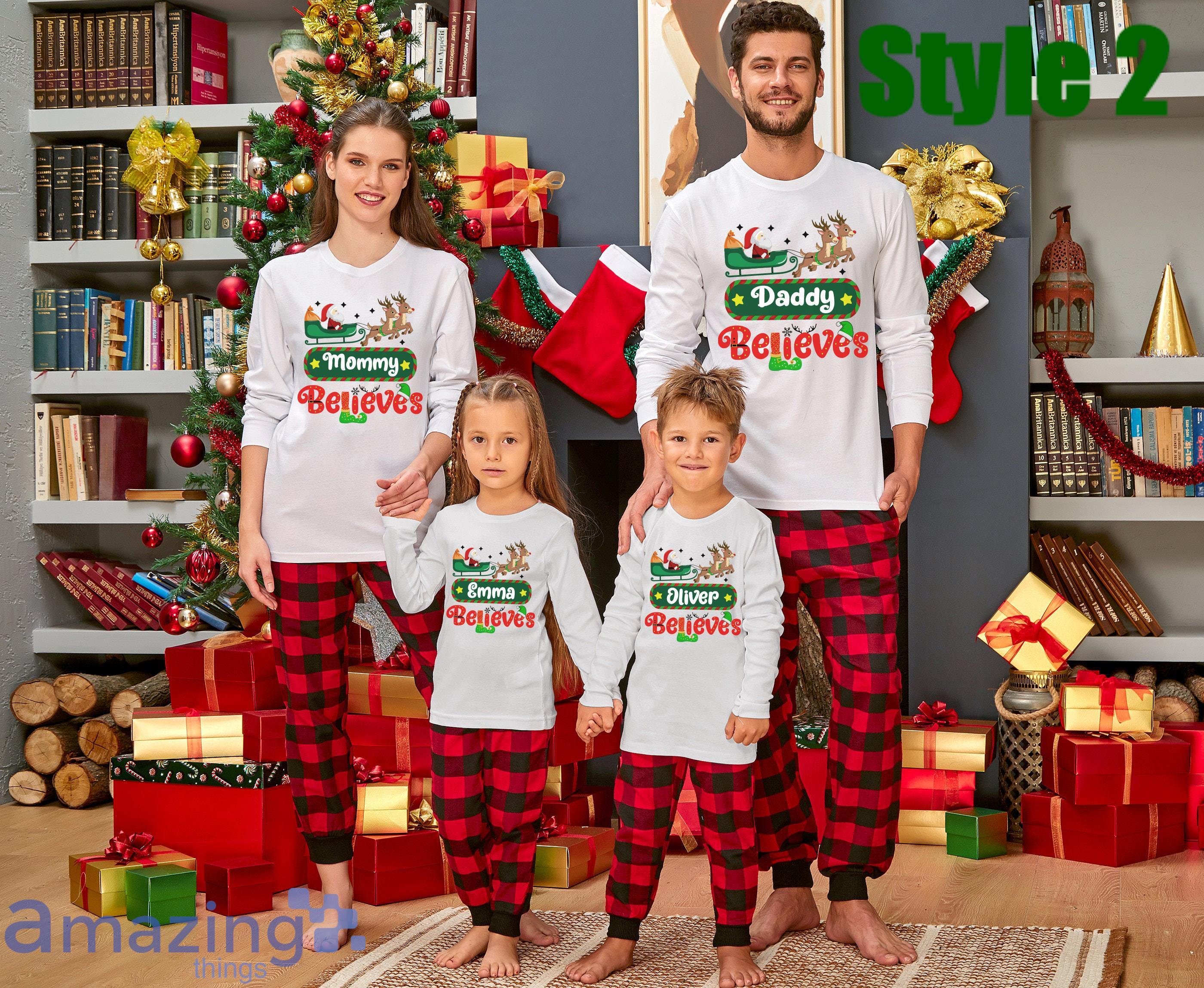 Custom Name Believes Merry Christmas Matching Family Pajamas Product Photo 2