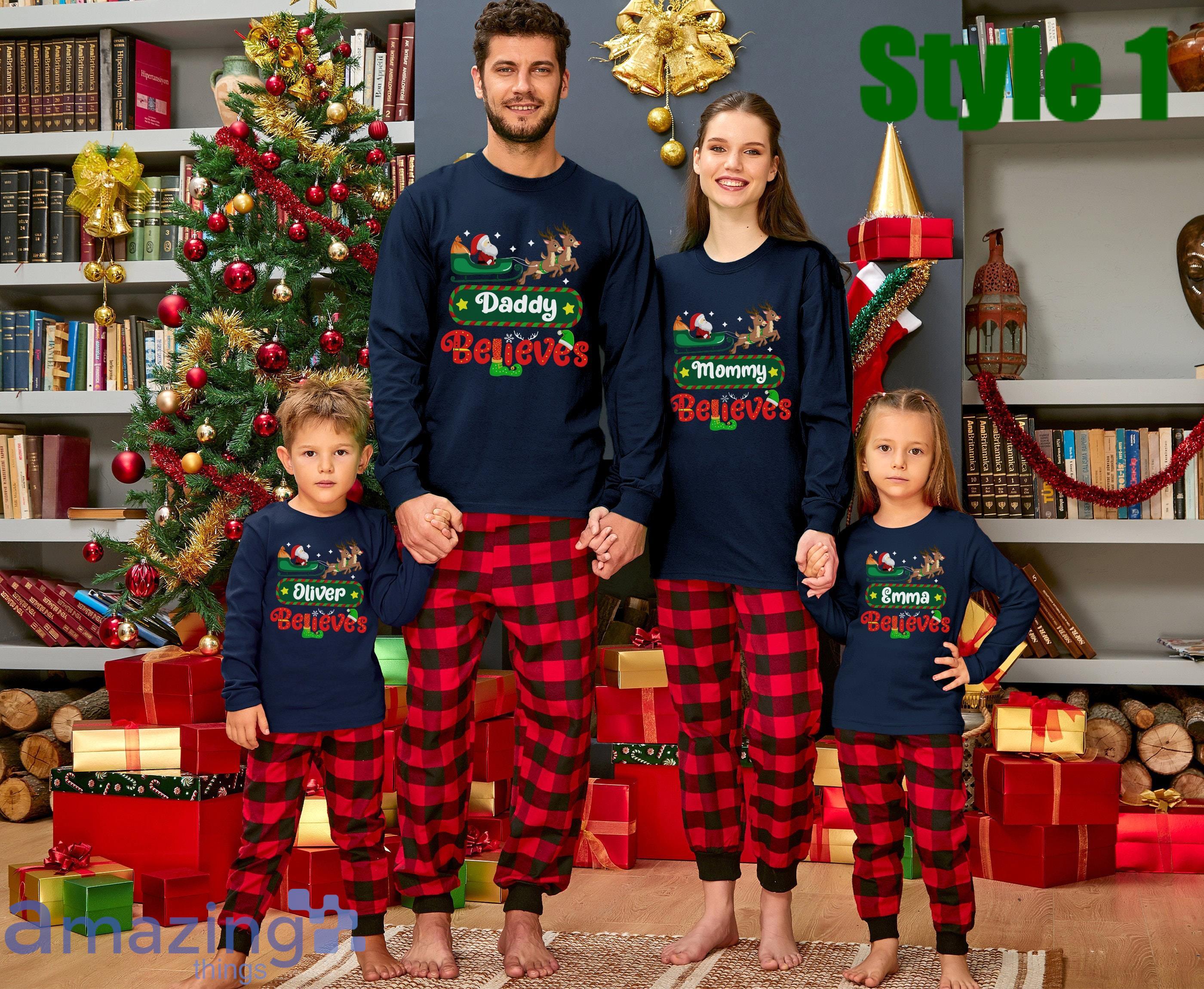 Custom Name Believes Merry Christmas Matching Family Pajamas Product Photo 1