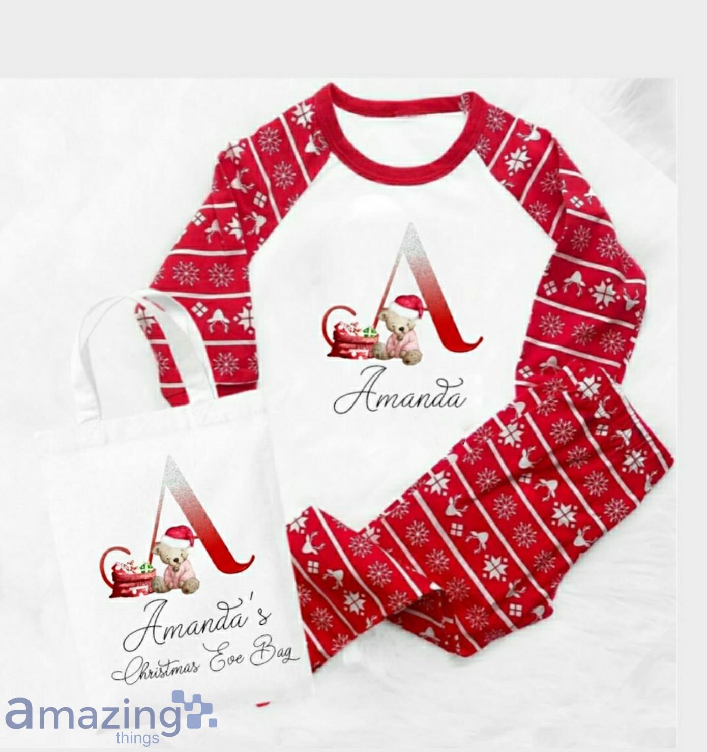 Custom Name Christmas Bear Ugly Sweater Matching Family Pajamas Set Product Photo 2