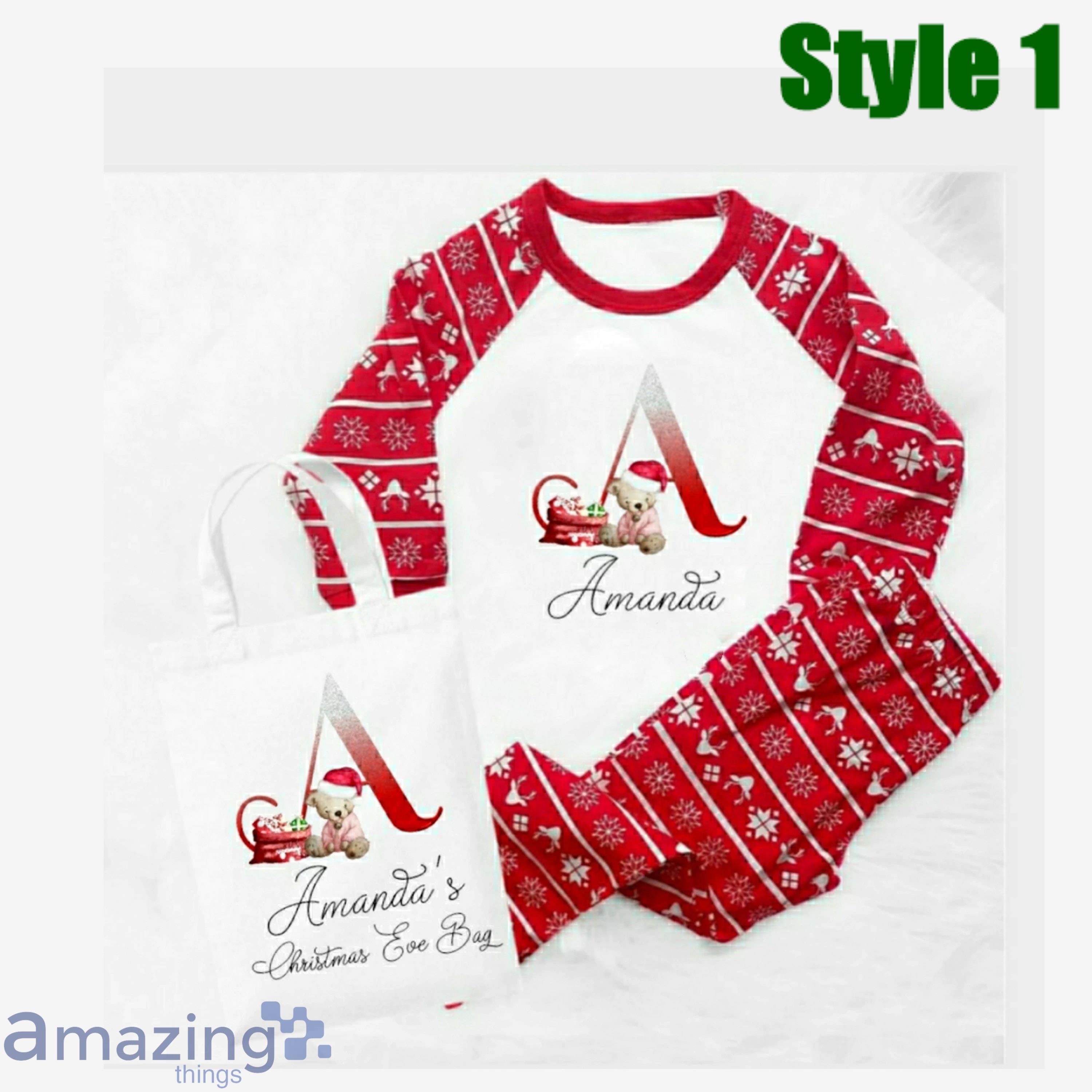Custom Name Christmas Bear Ugly Sweater Matching Family Pajamas Set Product Photo 1