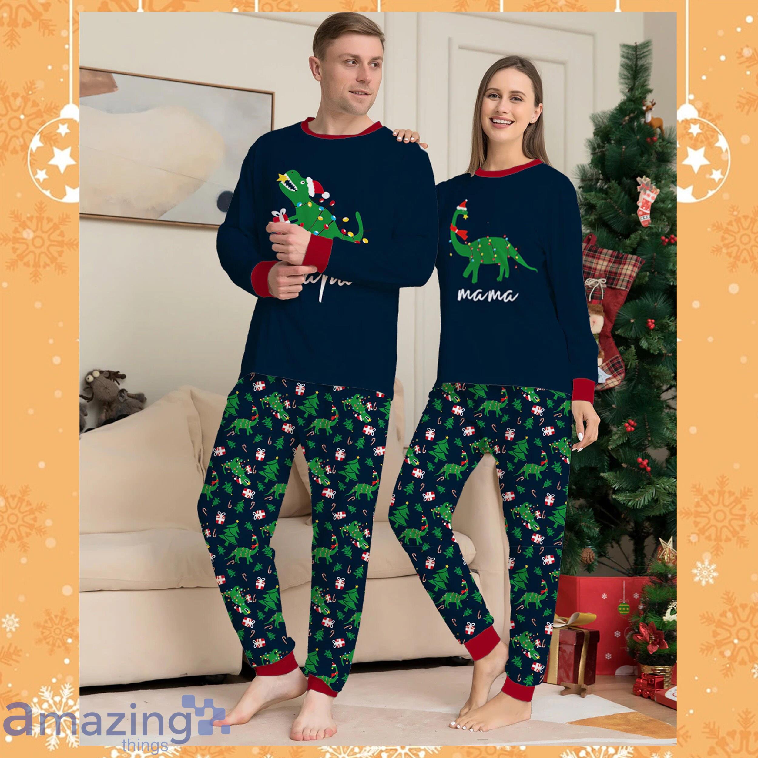 Custom Name Christmas T-Rex Christmas Matching Family Pajamas Product Photo 2