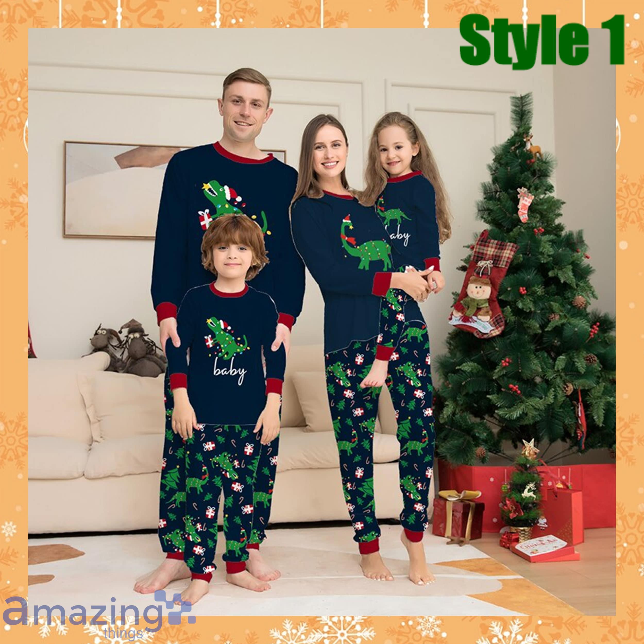 Custom Name Christmas T-Rex Christmas Matching Family Pajamas Product Photo 1