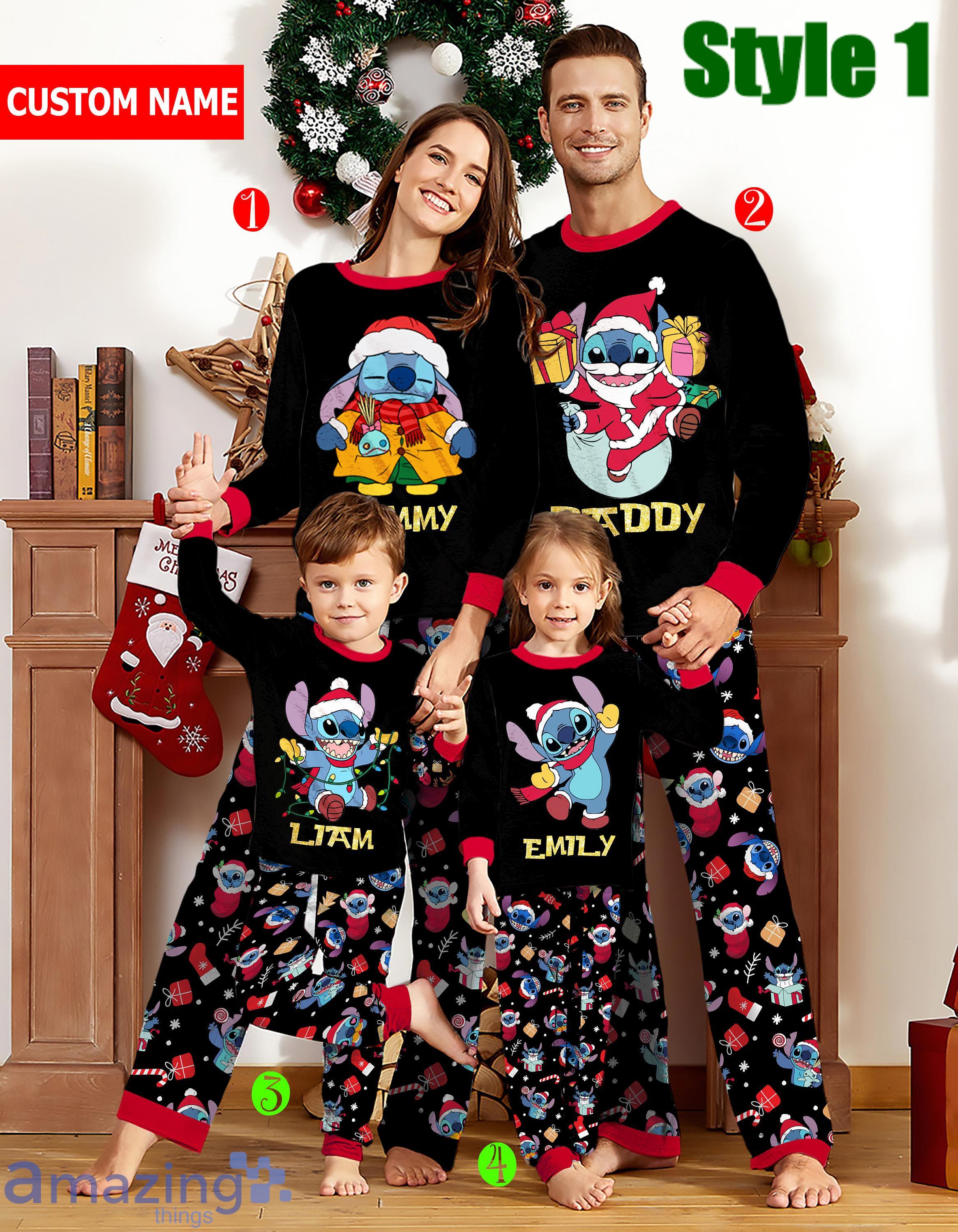 Custom Name Family Disney Christmas Stitch Christmas Pajamas Set For Family