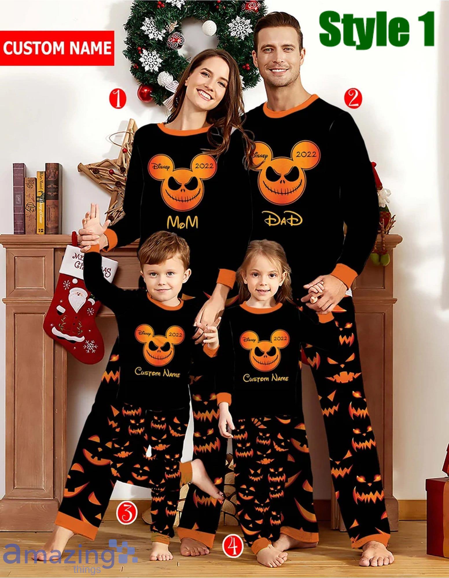 Custom Name Family Disney Halloween Mickey Head Jack Skellington Matching Family Pajamas Product Photo 1