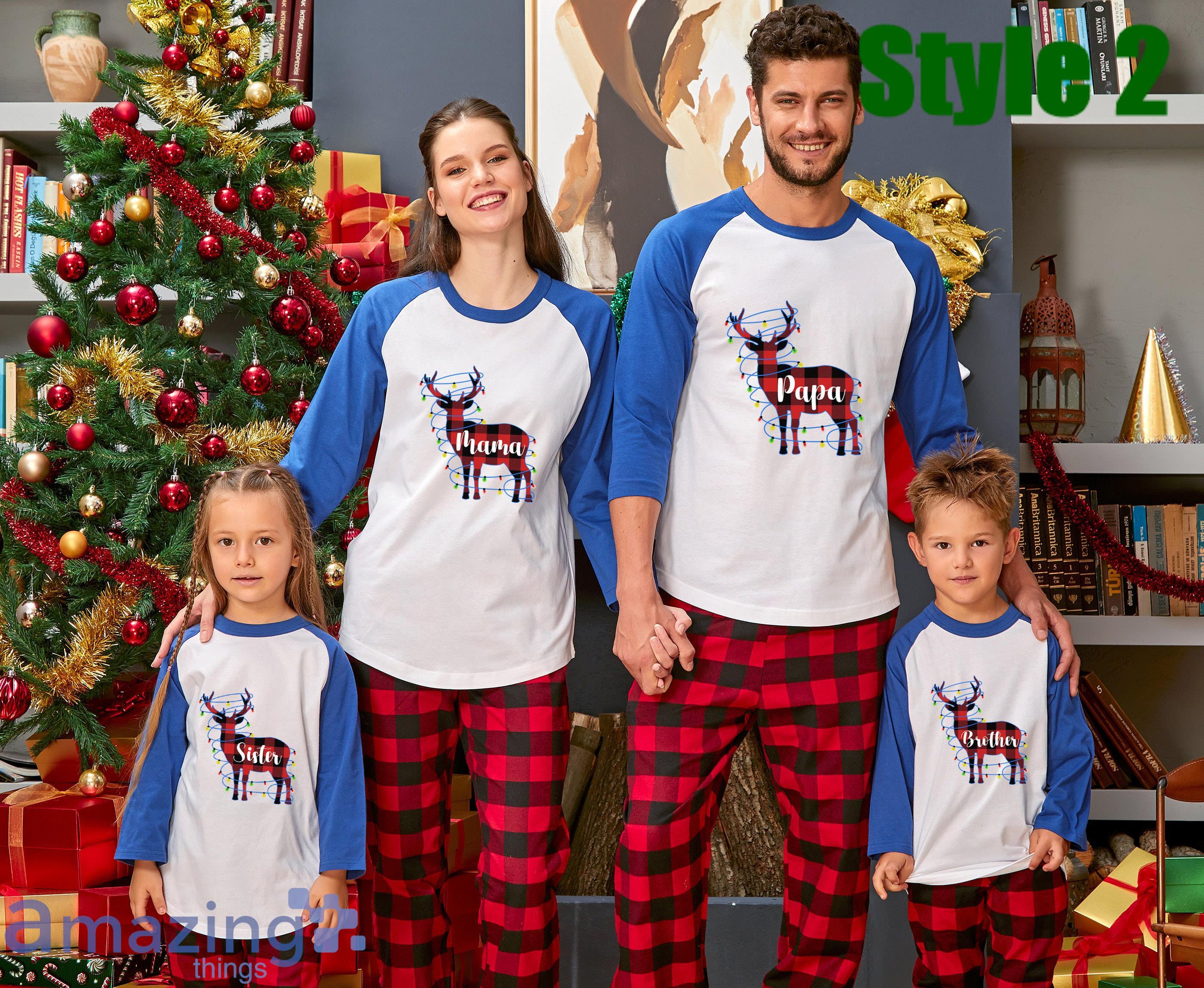 Custom Name  Plaid Reindeer Christmas Matching Family Pajamas Product Photo 2