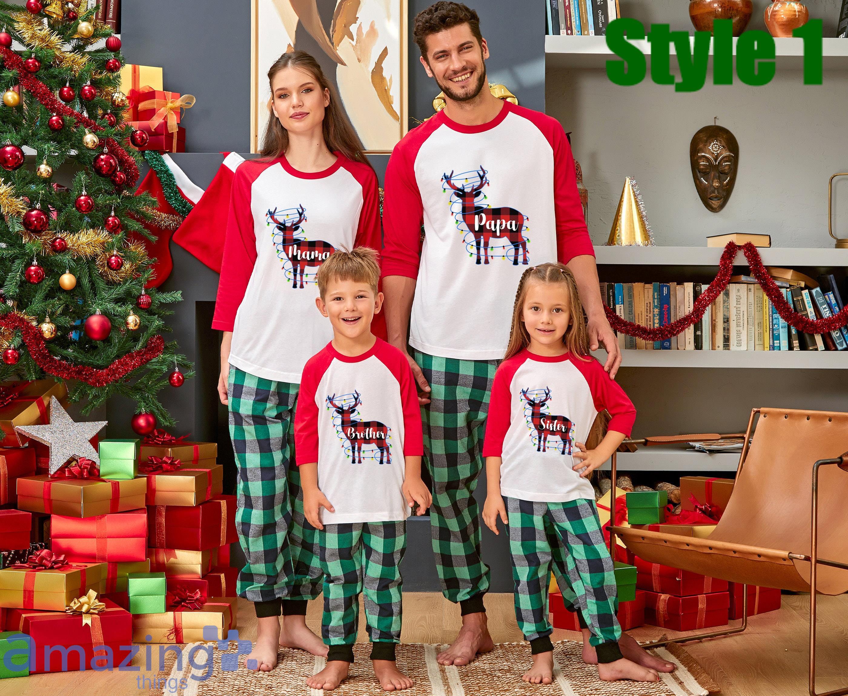 Custom Name  Plaid Reindeer Christmas Matching Family Pajamas Product Photo 1