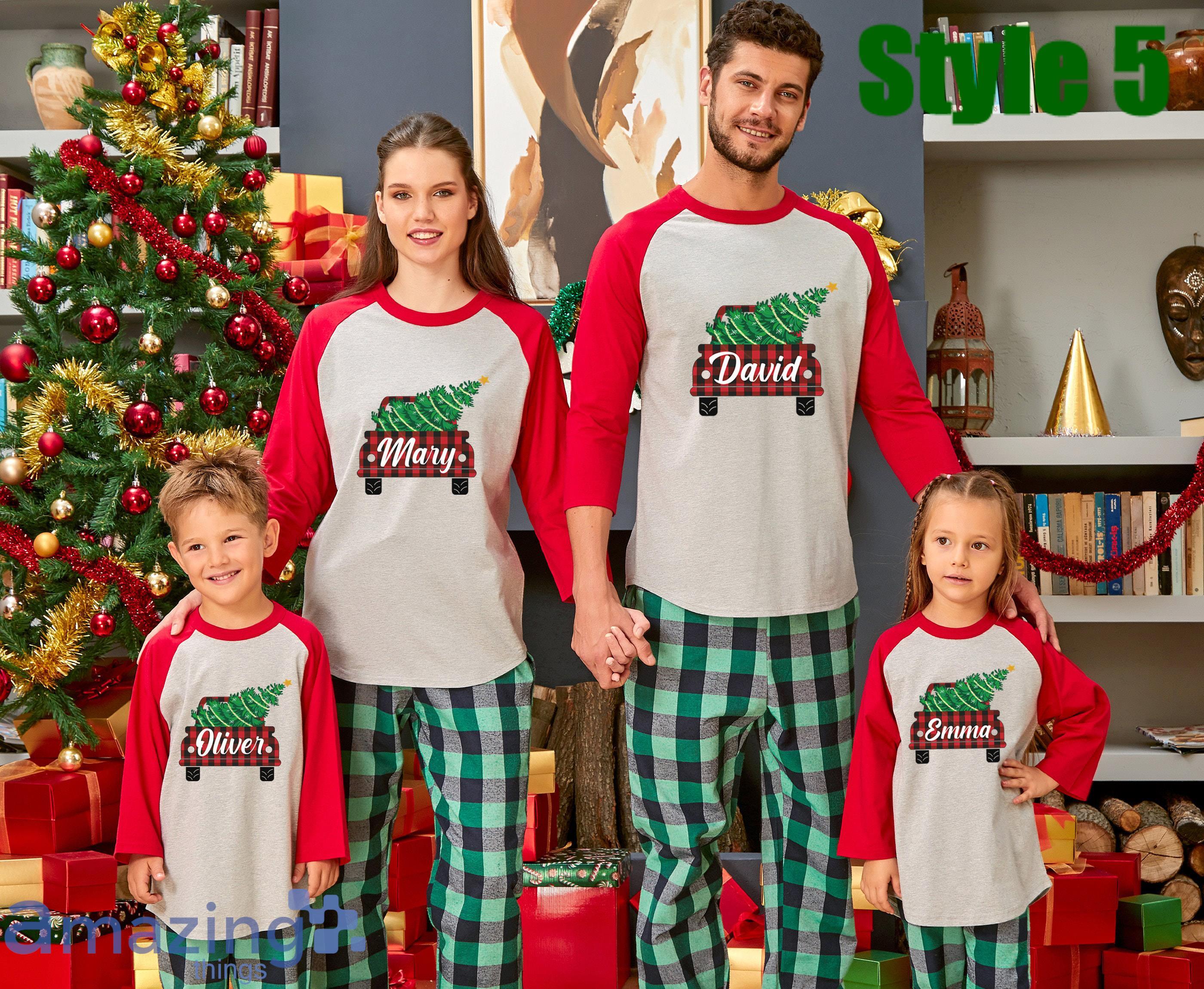 Custom Name Red Truck Christmas Tree Christmas Matching Family Pajamas