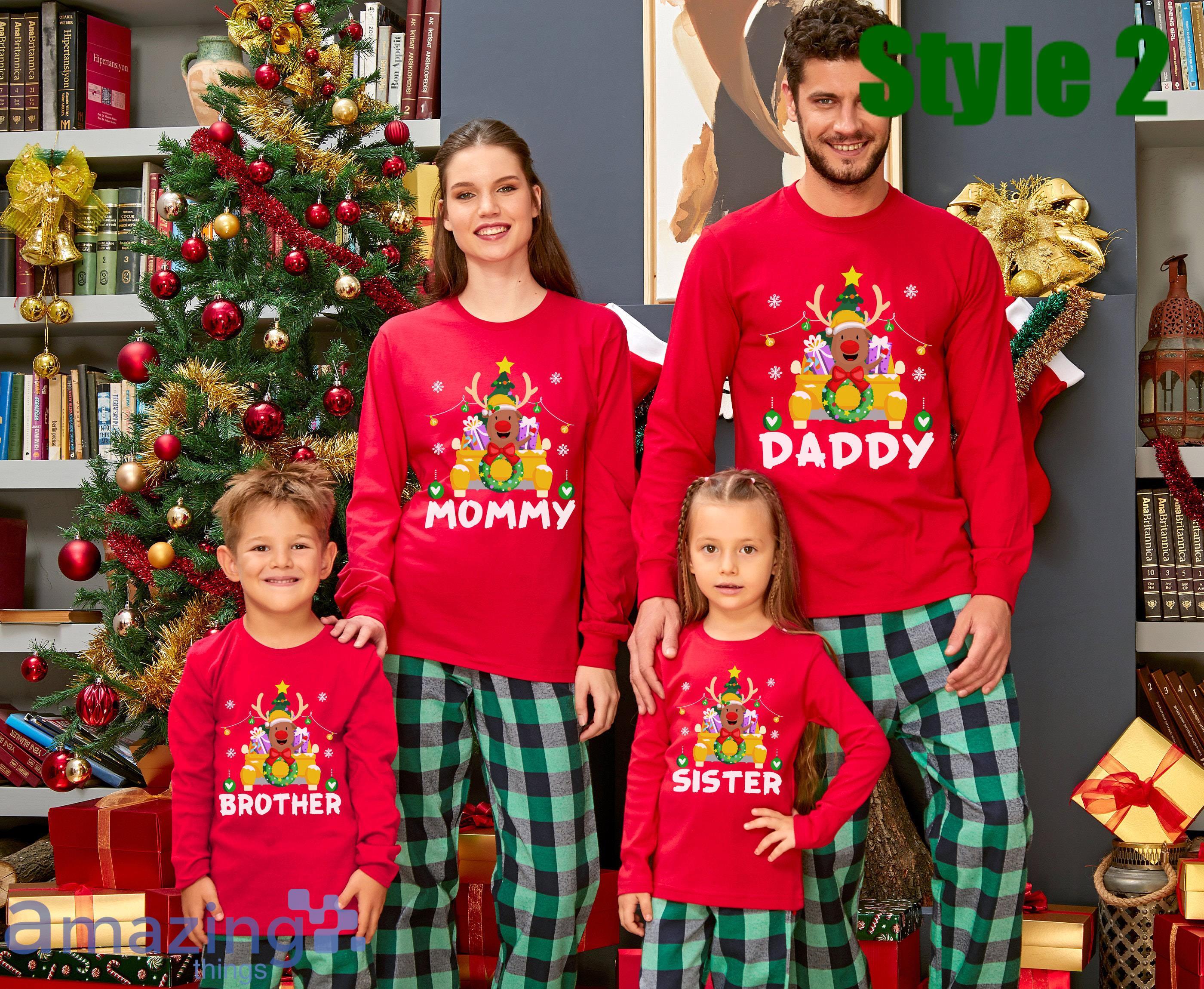 Custom Name  Reindeer With Santa Hat Merry Christmas Matching Family Pajamas Product Photo 2