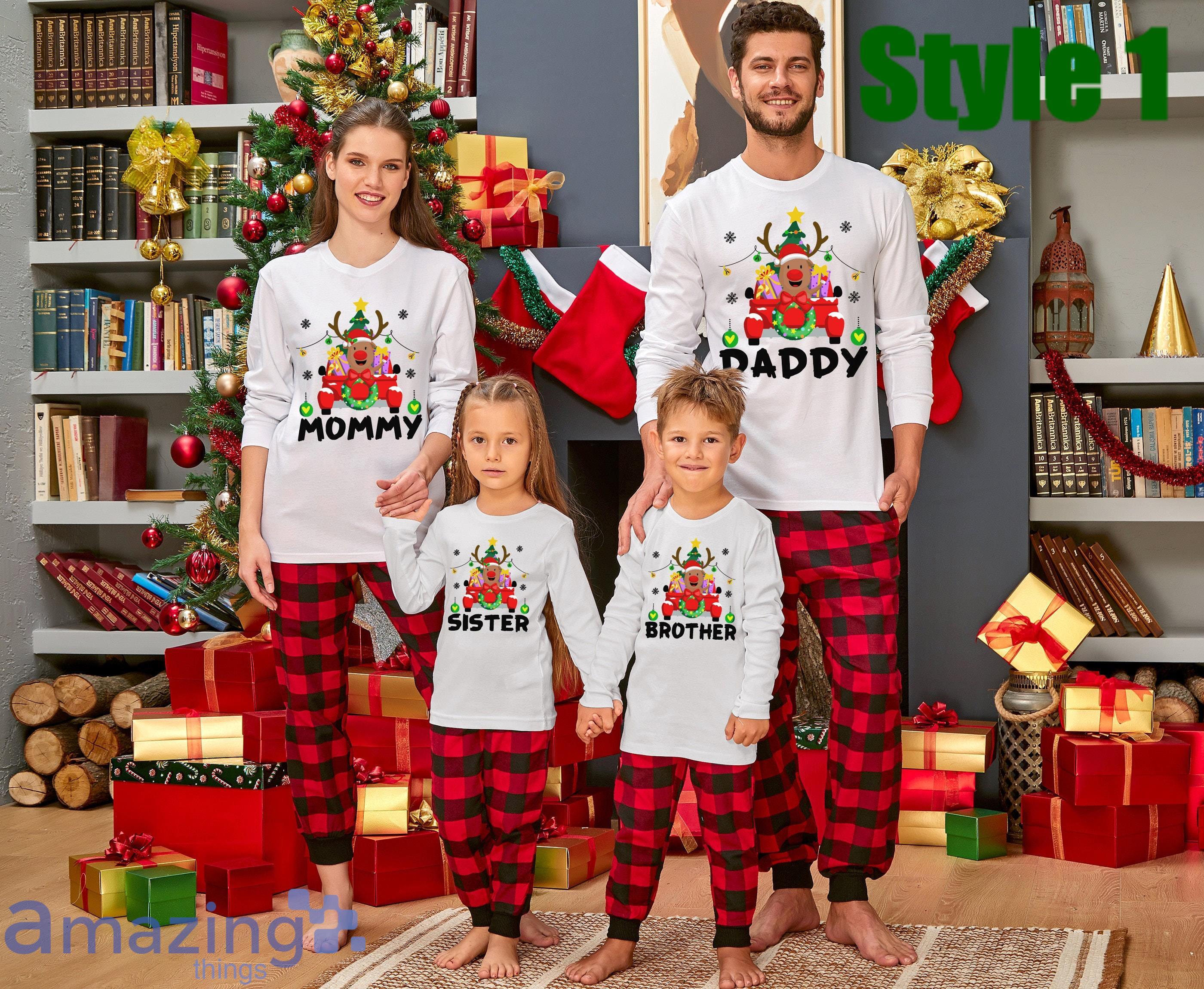Custom Name  Reindeer With Santa Hat Merry Christmas Matching Family Pajamas Product Photo 1