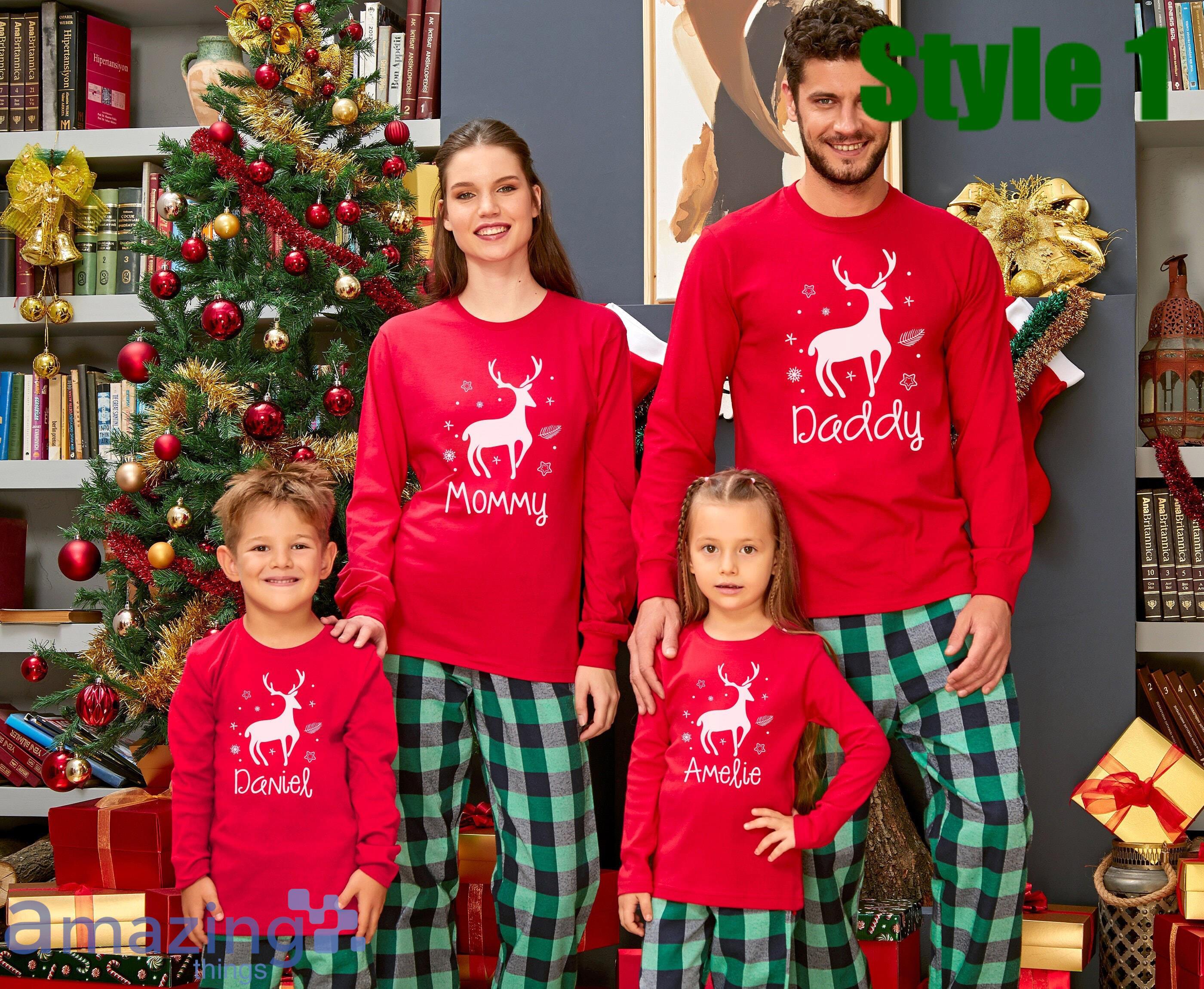 Custom Name White Deer Merry Christmas Matching Family Pajamas Product Photo 1