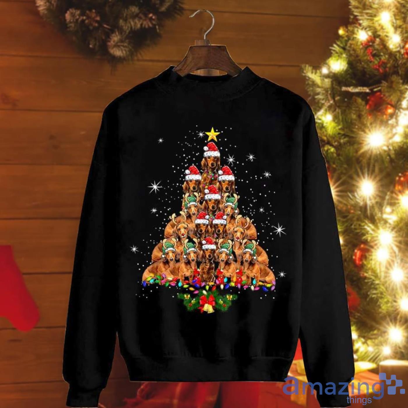 Dachshund Christmas Tree Santa Hat Snow Christmas Sweatshirt Product Photo 1